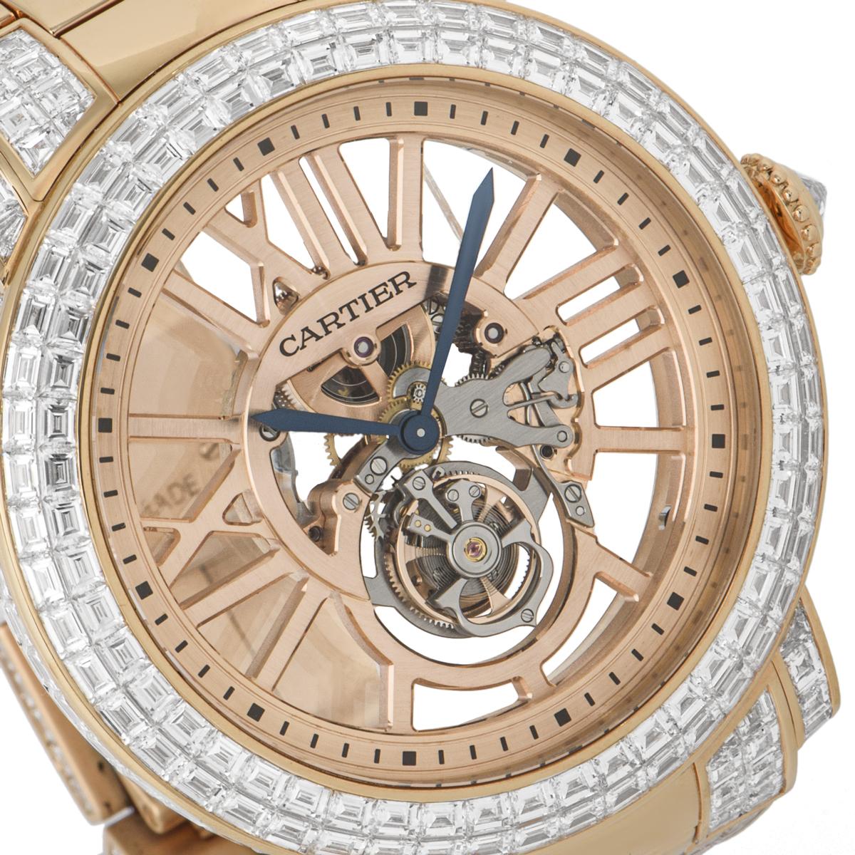 Cartier Roségold einzigartige Diamantbesetzte Tourbillon Skelett-Armbanduhr im Zustand „Hervorragend“ im Angebot in London, GB