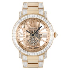 Cartier Roségold einzigartige Diamantbesetzte Tourbillon Skelett-Armbanduhr