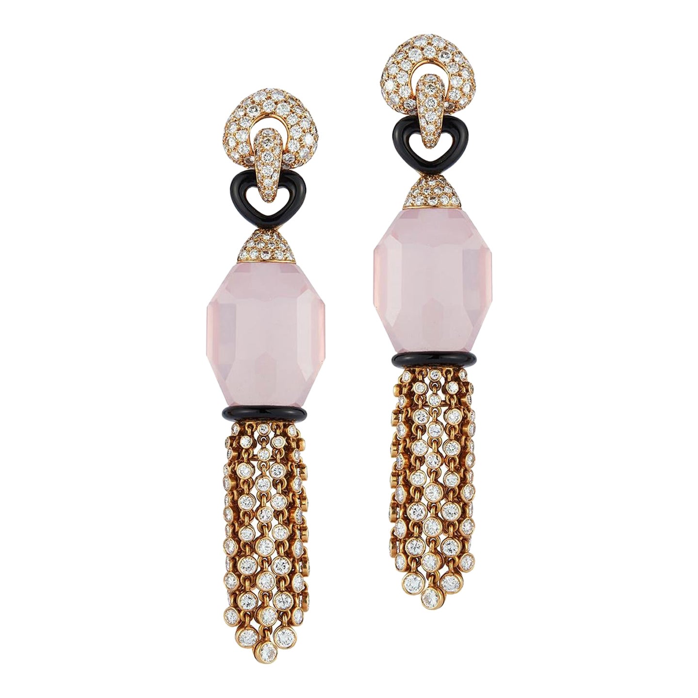 Cartier Boucles d'oreilles à pompon en quartz rose et diamant en vente