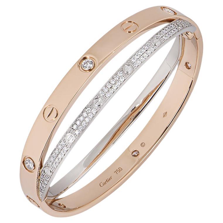 Cartier Roségold Diamant Pave Double Love-Armband Größe 17 N6039217, Roségold