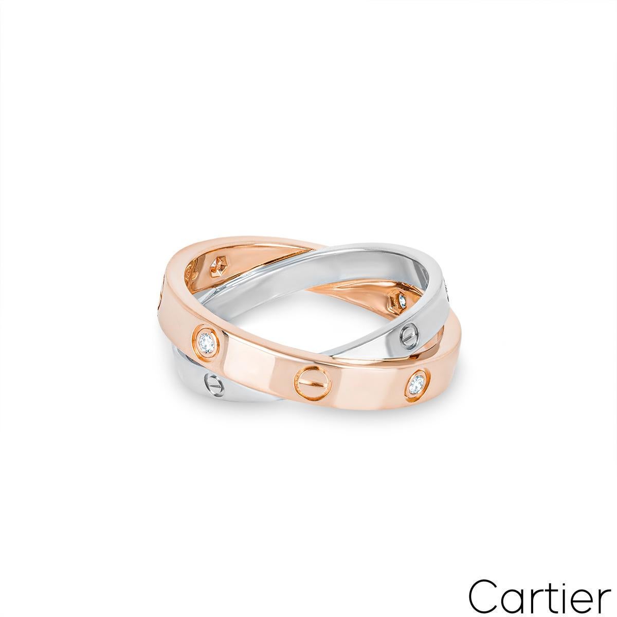 Taille ronde Cartier, bague d'amour en or rose et blanc avec demi diamant B4094300 en vente