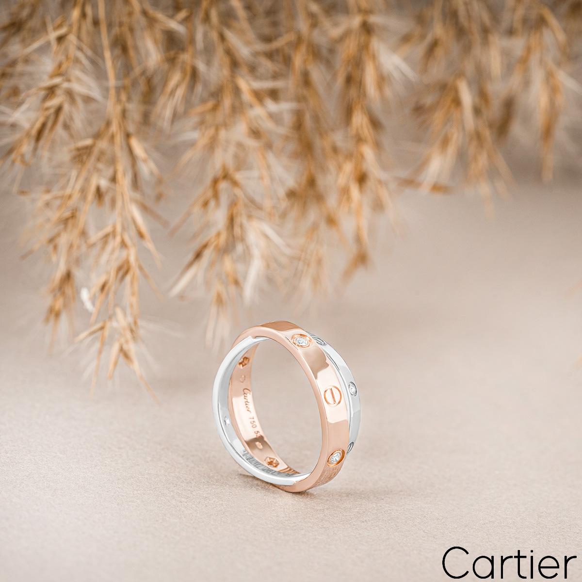 Cartier Rose & White Gold Half Diamond Love Ring B4094300 For Sale 1
