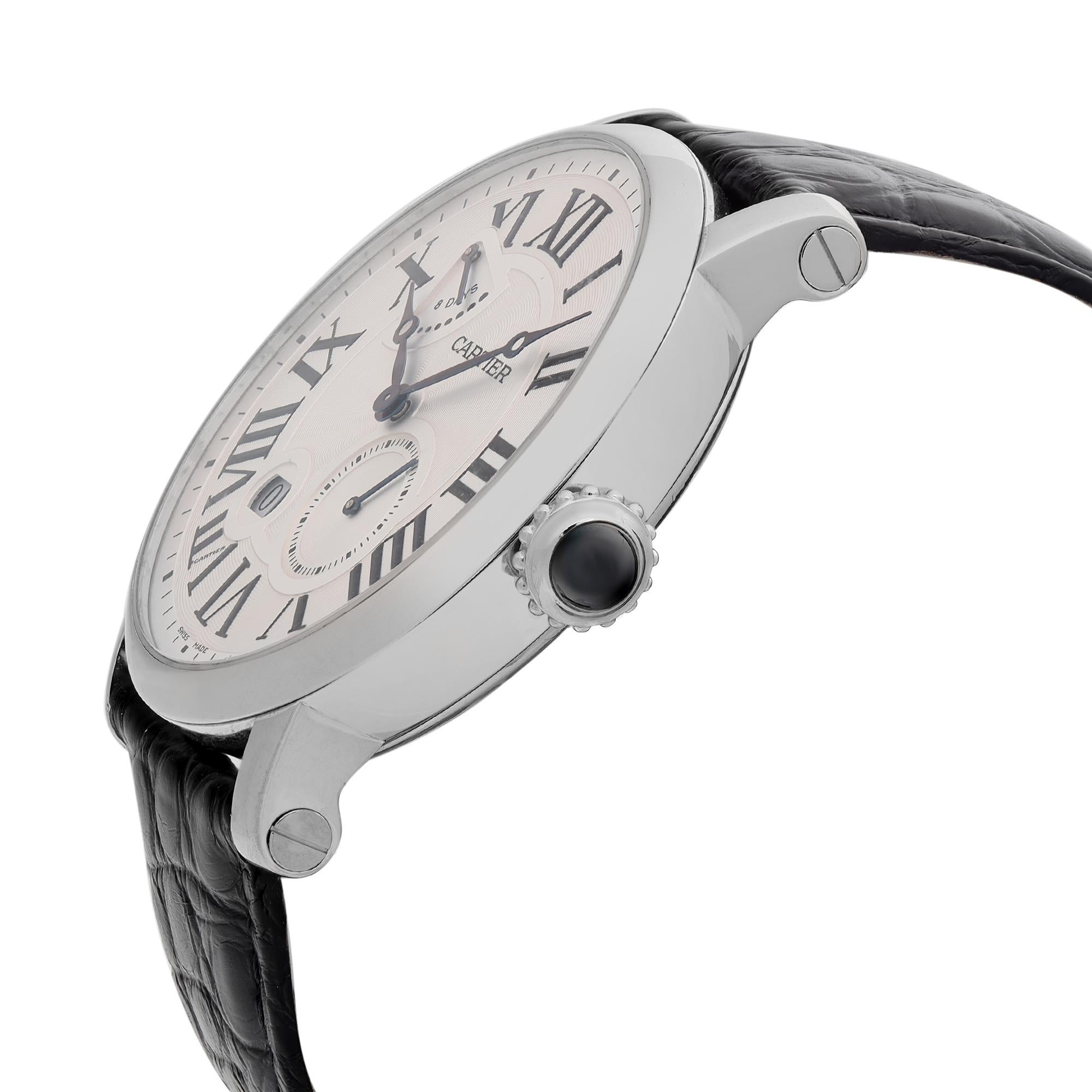 Cartier Rotonde 18k Weißgold Silber Zifferblatt Handaufzug Herrenuhr W1556202 im Zustand „Hervorragend“ in New York, NY