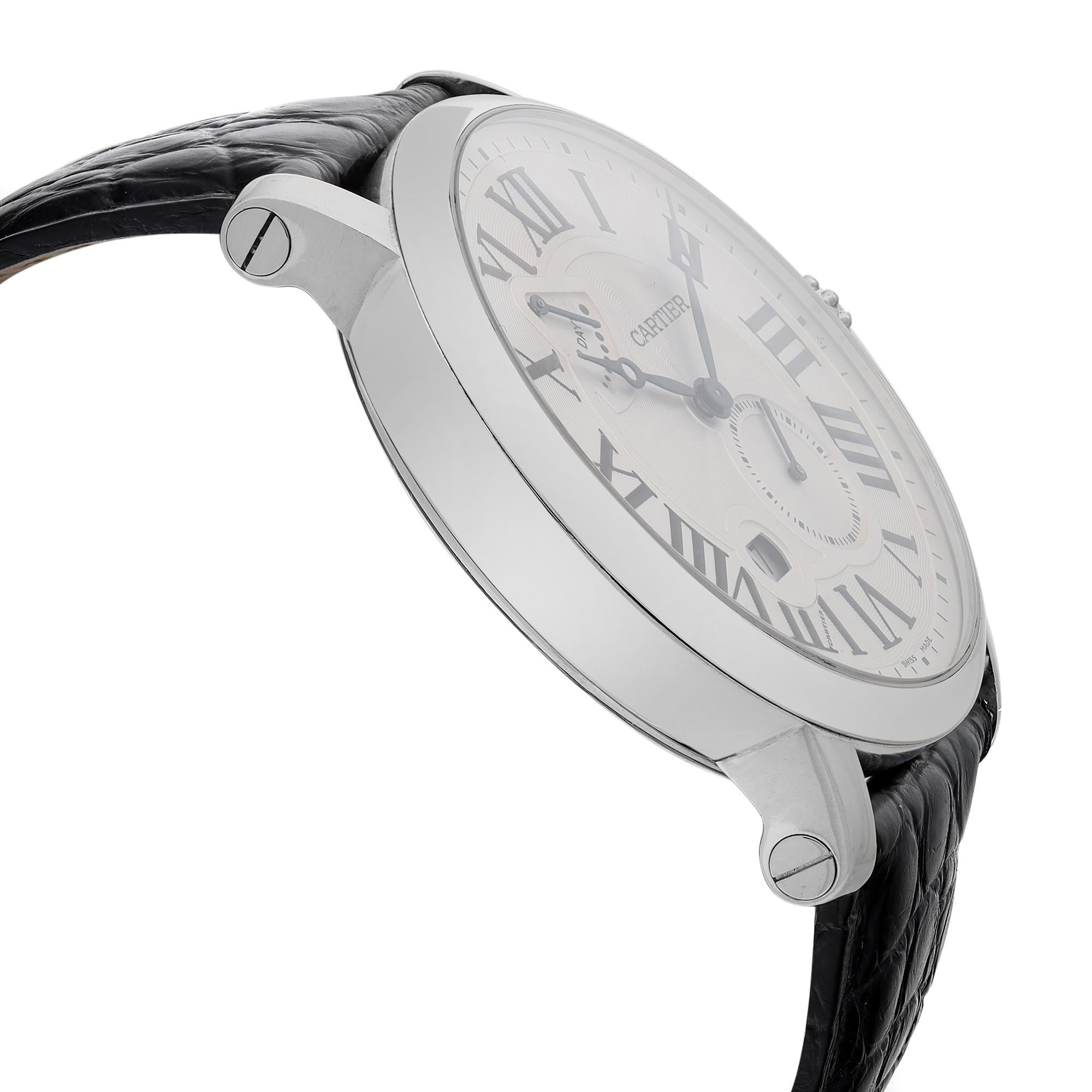 Cartier Rotonde 18k Weißgold Silber Zifferblatt Handaufzug Herrenuhr W1556202 1