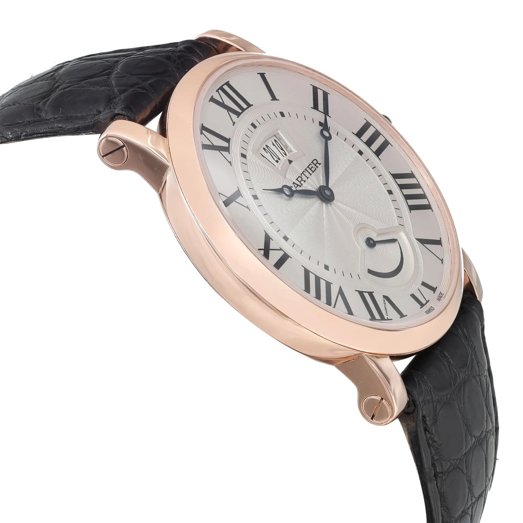 Cartier Rotonde Calendar 18k Rose Gold Silver Dial Hand-Wind Watch W1556252 In Excellent Condition In New York, NY