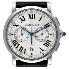 Cartier Rotonde Chronograph Silver Dial Steel Mens Watch WSRO0002 Box Papers