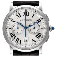 Cartier Rotonde Chronograph Silver Dial Steel Mens Watch WSRO0002 Box Papers