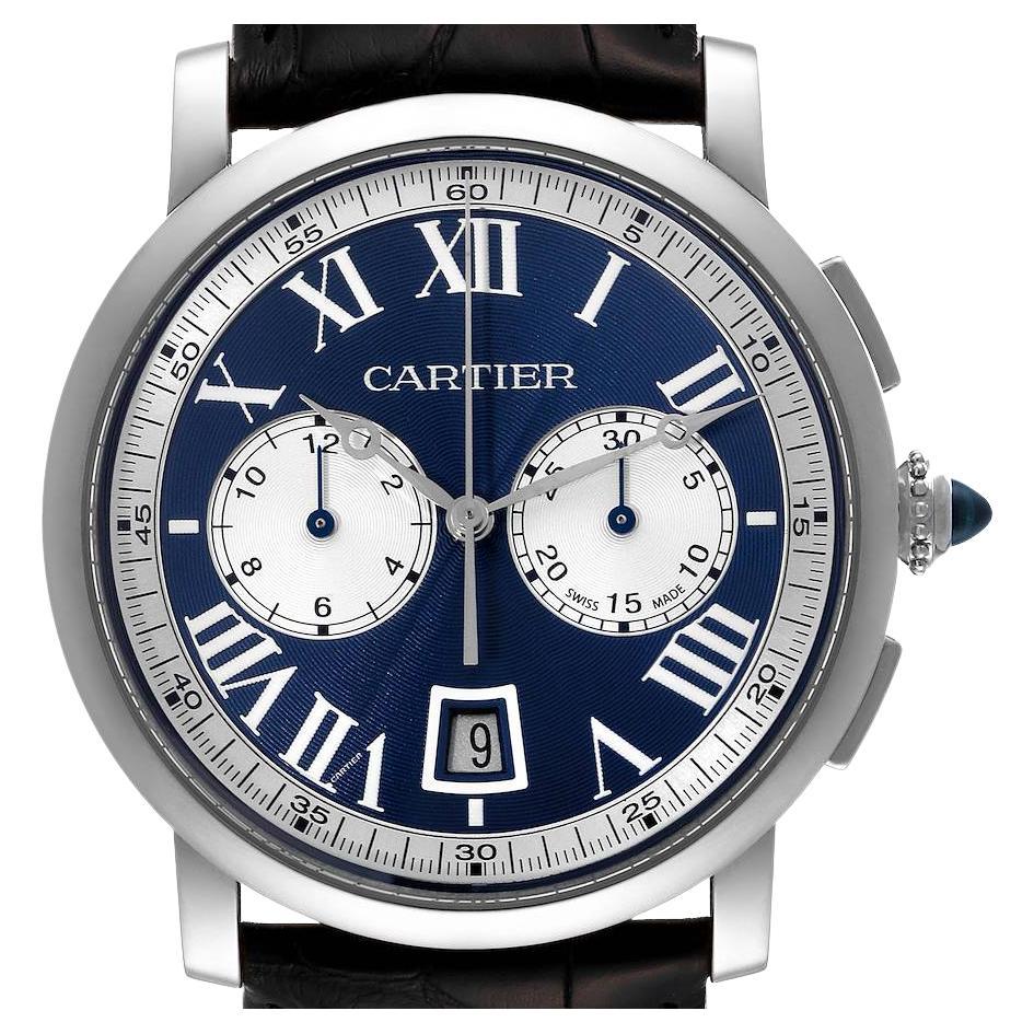 Cartier Rotonde Chronograph White Gold Blue Dial Mens Watch W1556239 Box Papers