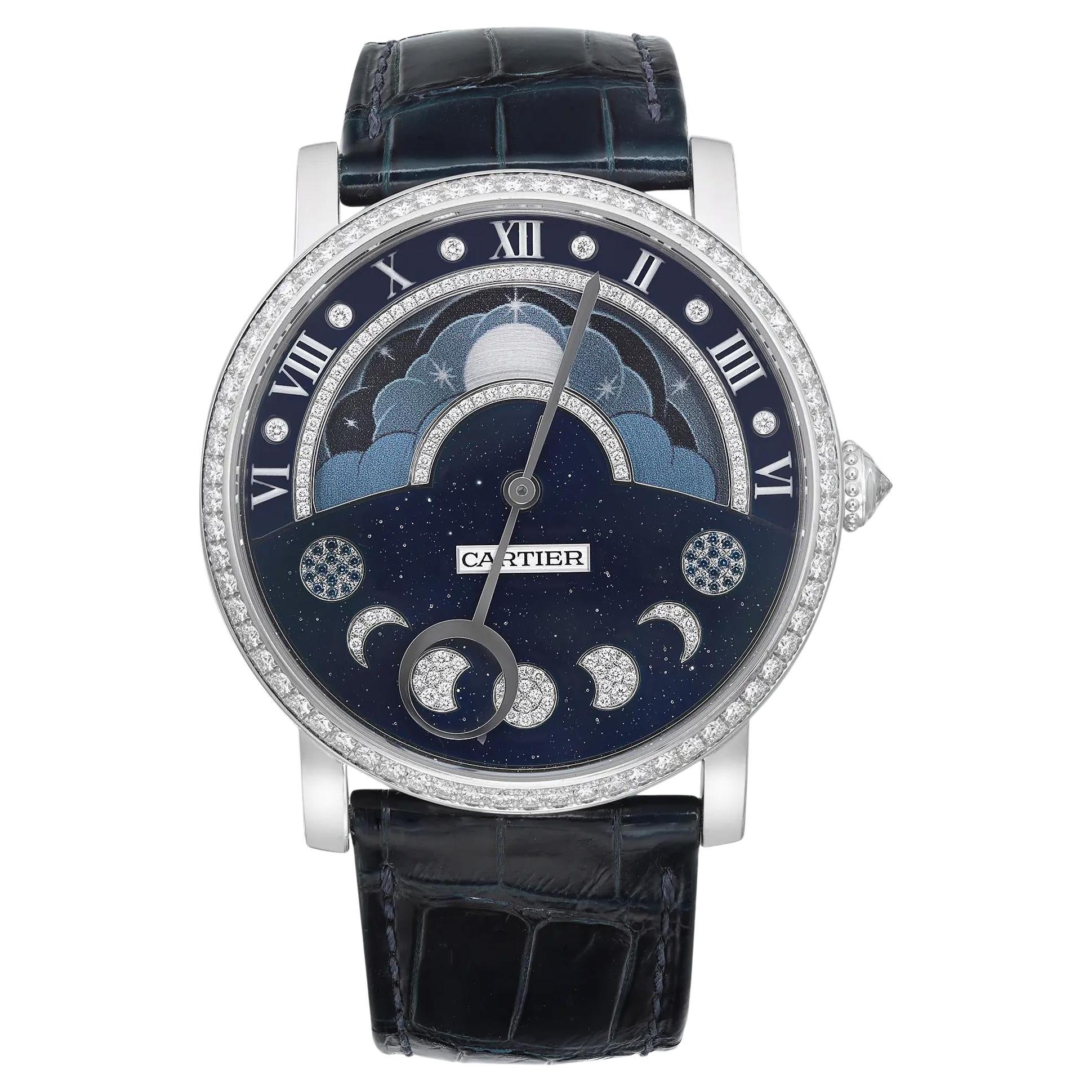 Cartier Rotonde Day & Night 18K White Gold Blue Dial Automatic Watch HPI01009 For Sale
