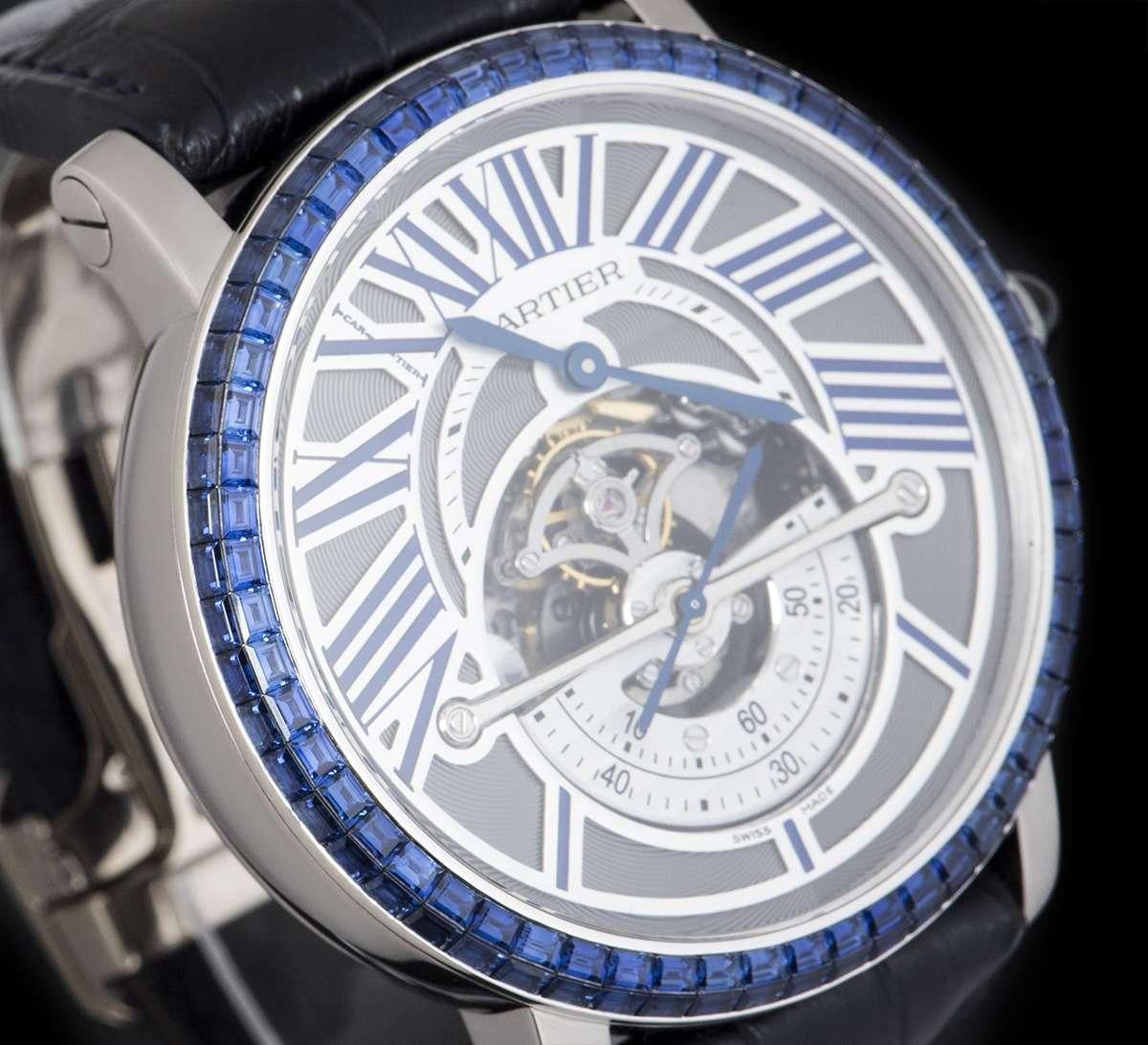 Cartier Rotonde De Cartier Astroregulateur White Gold Sapphire Set Wristwatch In Excellent Condition In London, GB