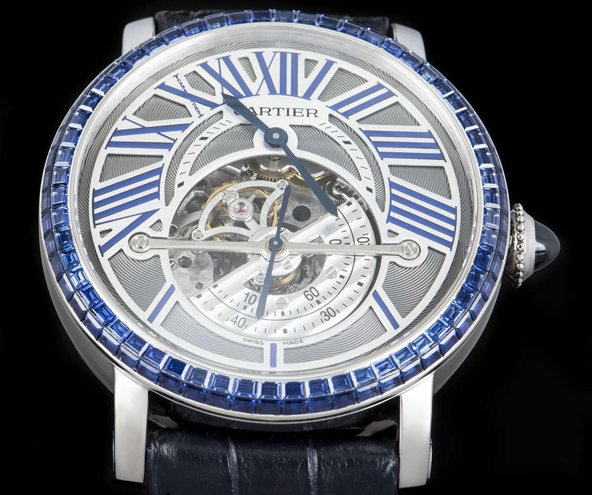 Men's Cartier Rotonde De Cartier Astroregulateur White Gold Sapphire Set Wristwatch