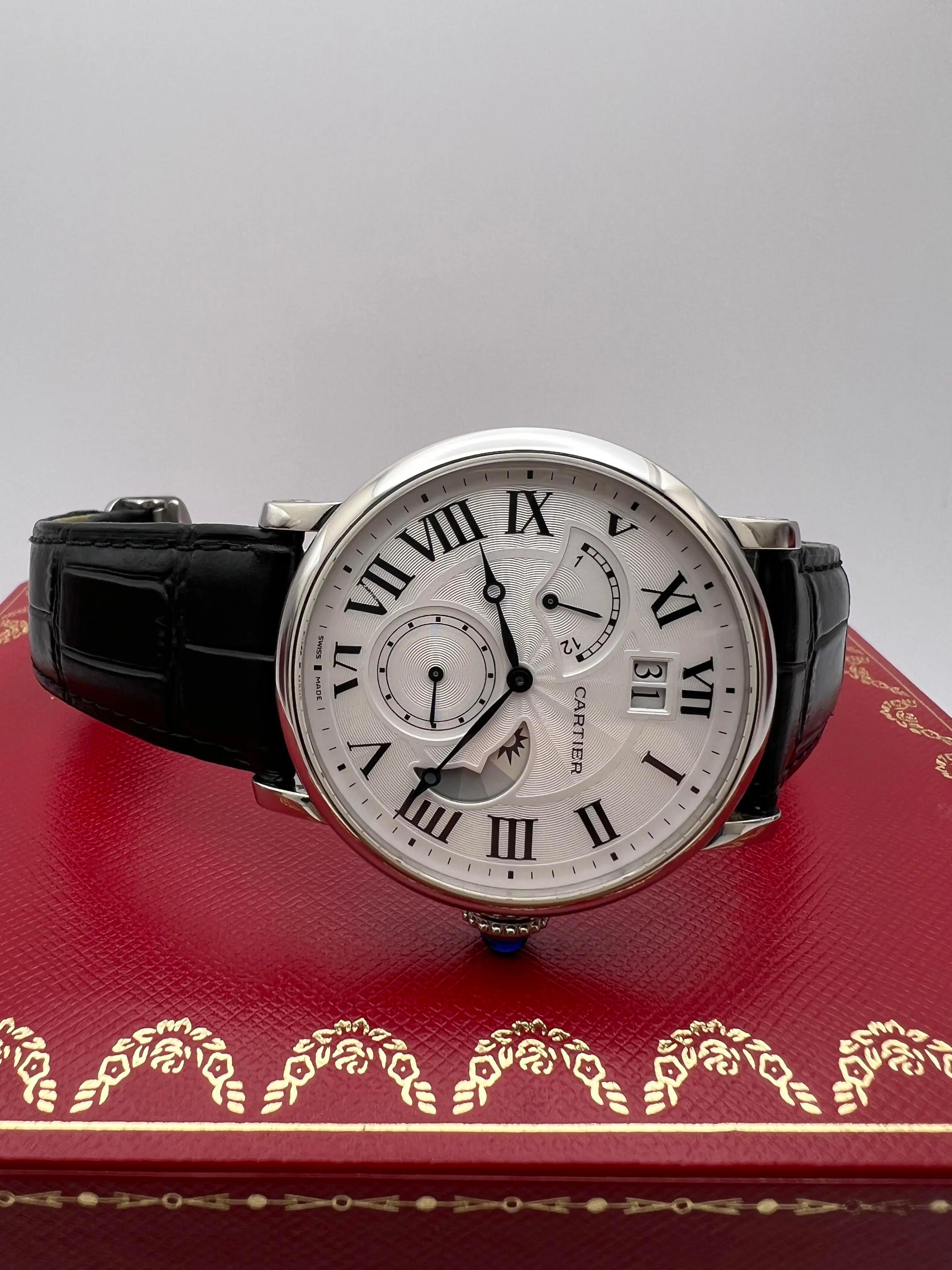 Cartier Rotonde Large Date Retrograde Dual Time Day Night Box Papers W1556368 In Excellent Condition For Sale In New York, NY