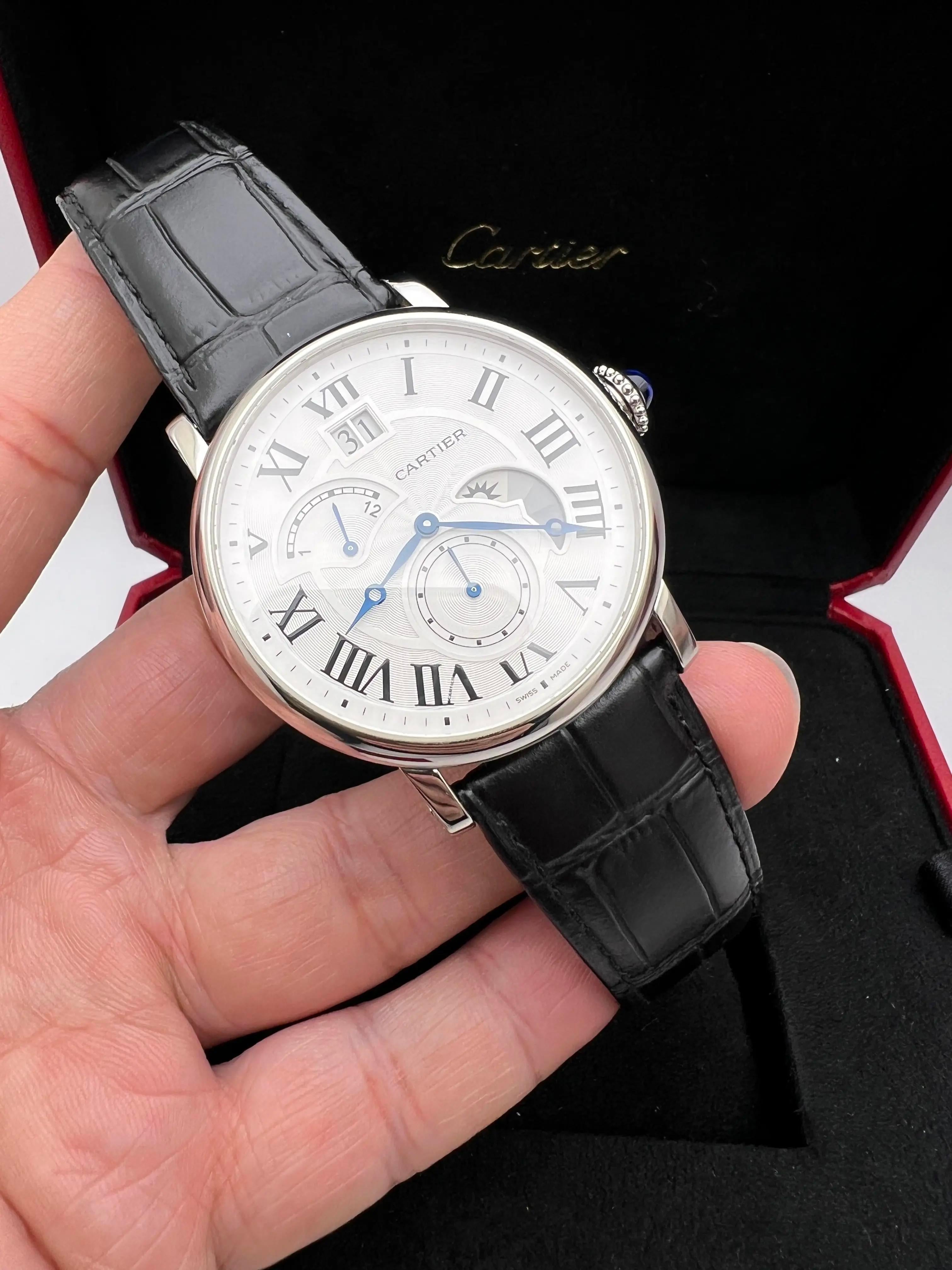 Women's or Men's Cartier Rotonde Large Date Retrograde Dual Time Day Night Box Papers W1556368 For Sale