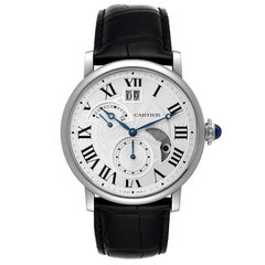 Cartier Rotonde Retrograde GMT Steel Silver Dial Mens Watch W1556368 Box Papers