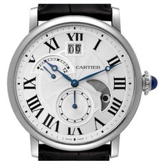 Cartier Rotonde Retrograde GMT Steel Silver Dial Mens Watch W1556368 Box Papers