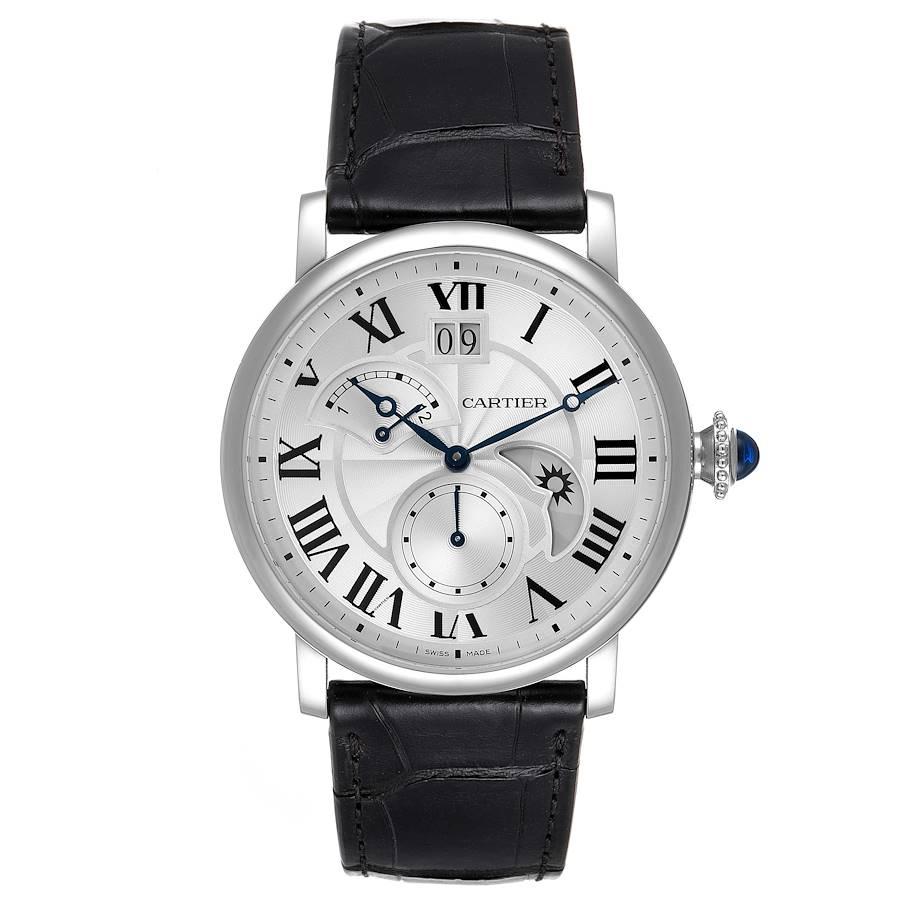 Cartier Rotonde Retrograde GMT Time Zone Steel Mens Watch W1556368 Unworn. Automatic self-winding movement. GMT Time Zone, Retrograde. Stainless steel case 42.0 mm in diameter. Circular grained crown set with the blue spinel cabochon. Exhibition