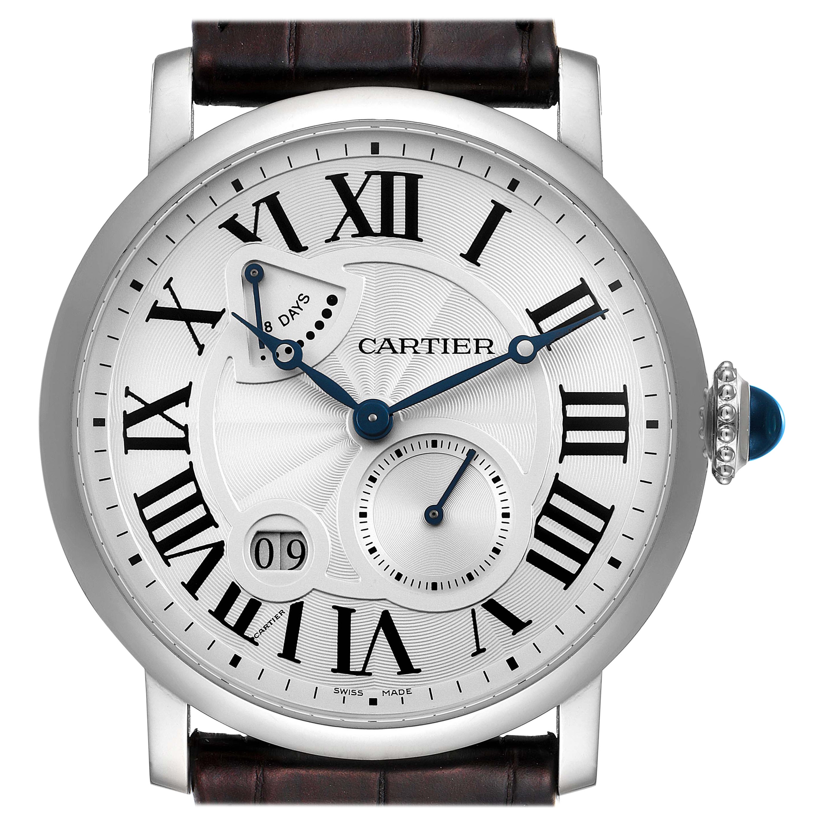 Cartier Rotonde Silber Zifferblatt Weißgold Herrenuhr W1556202 im Angebot