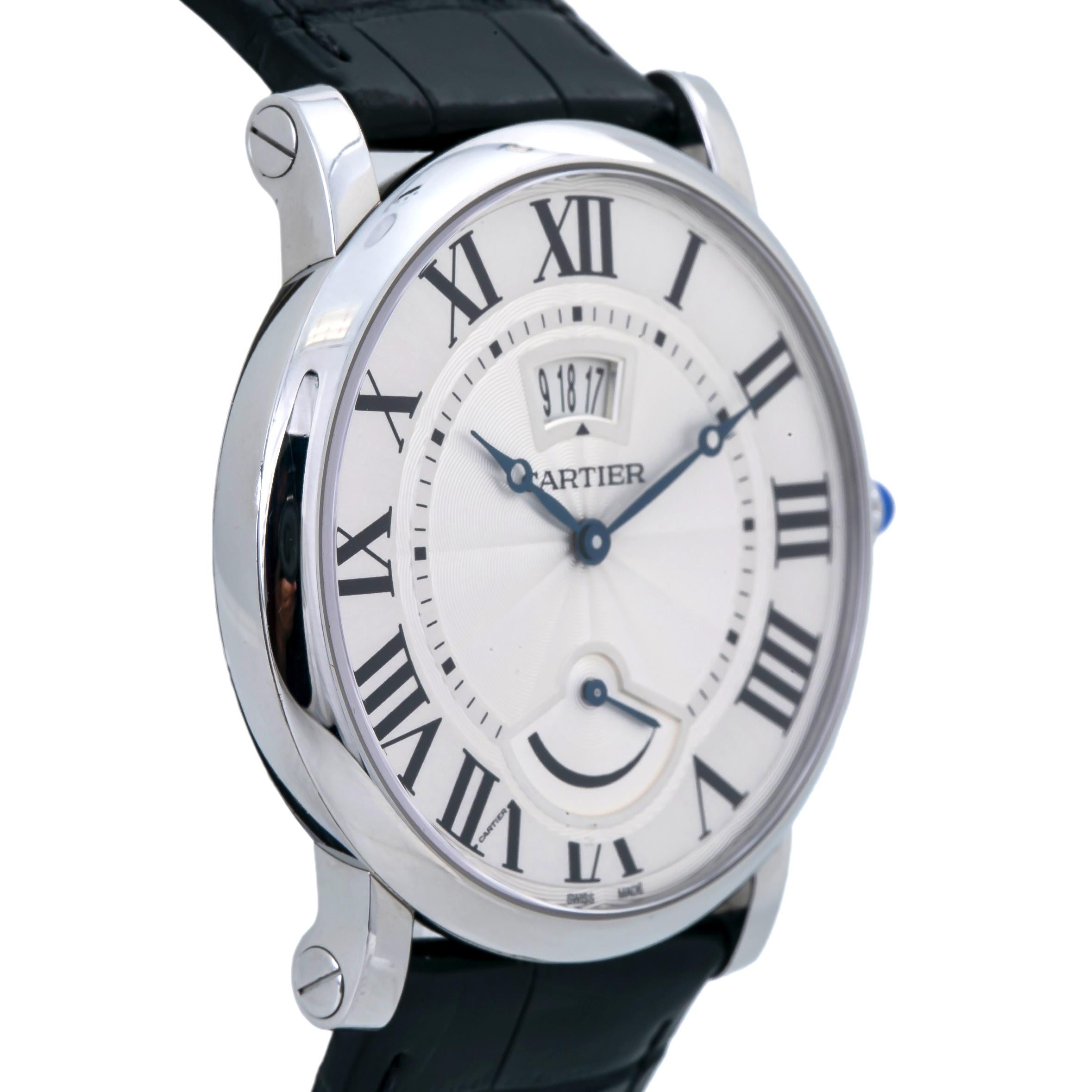 Cartier Rotonde W1556369 Manual Wind Stainless Leather Men's Watch In Good Condition In Miami, FL