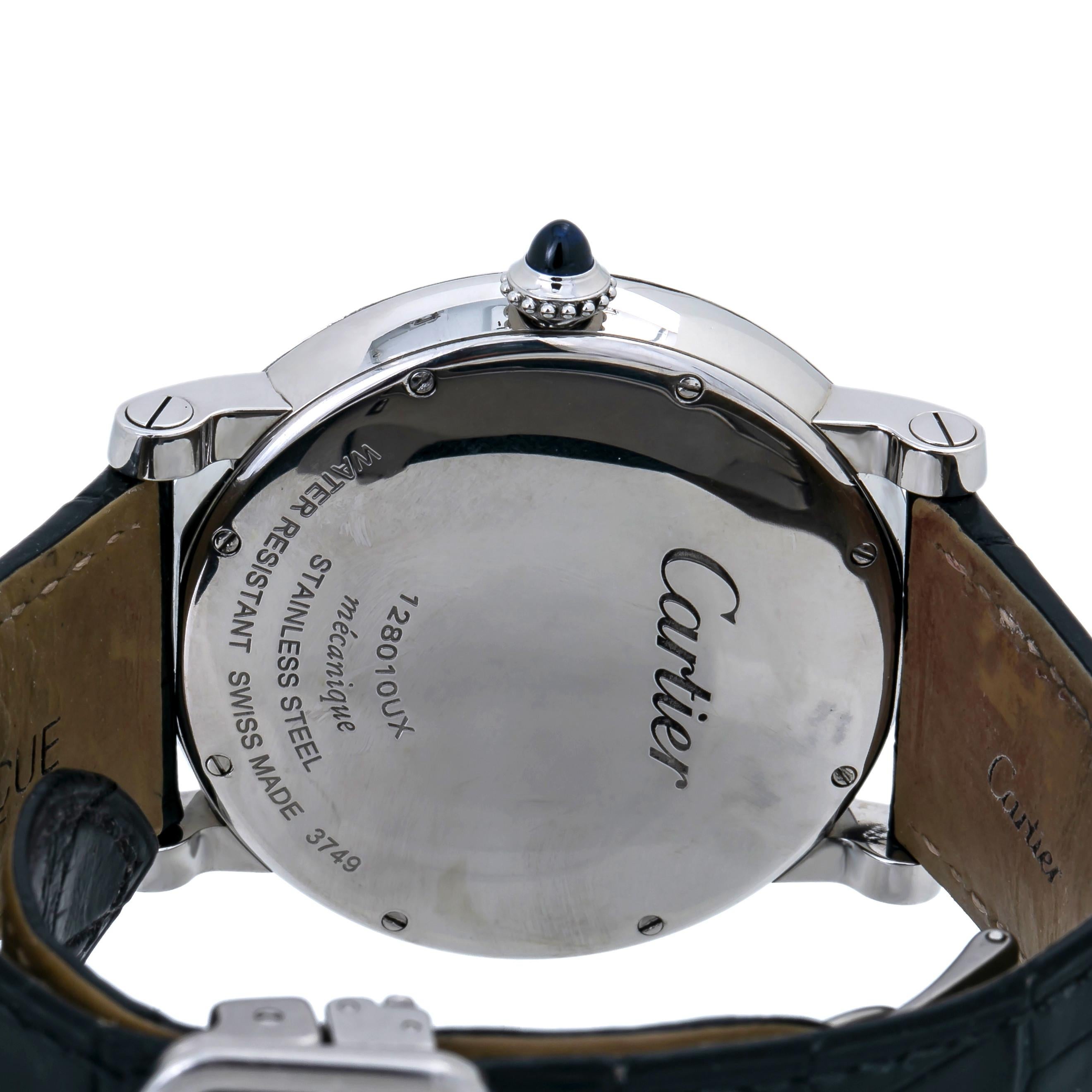 Cartier Rotonde W1556369 Manual Wind Stainless Leather Men's Watch In Excellent Condition For Sale In Miami, FL