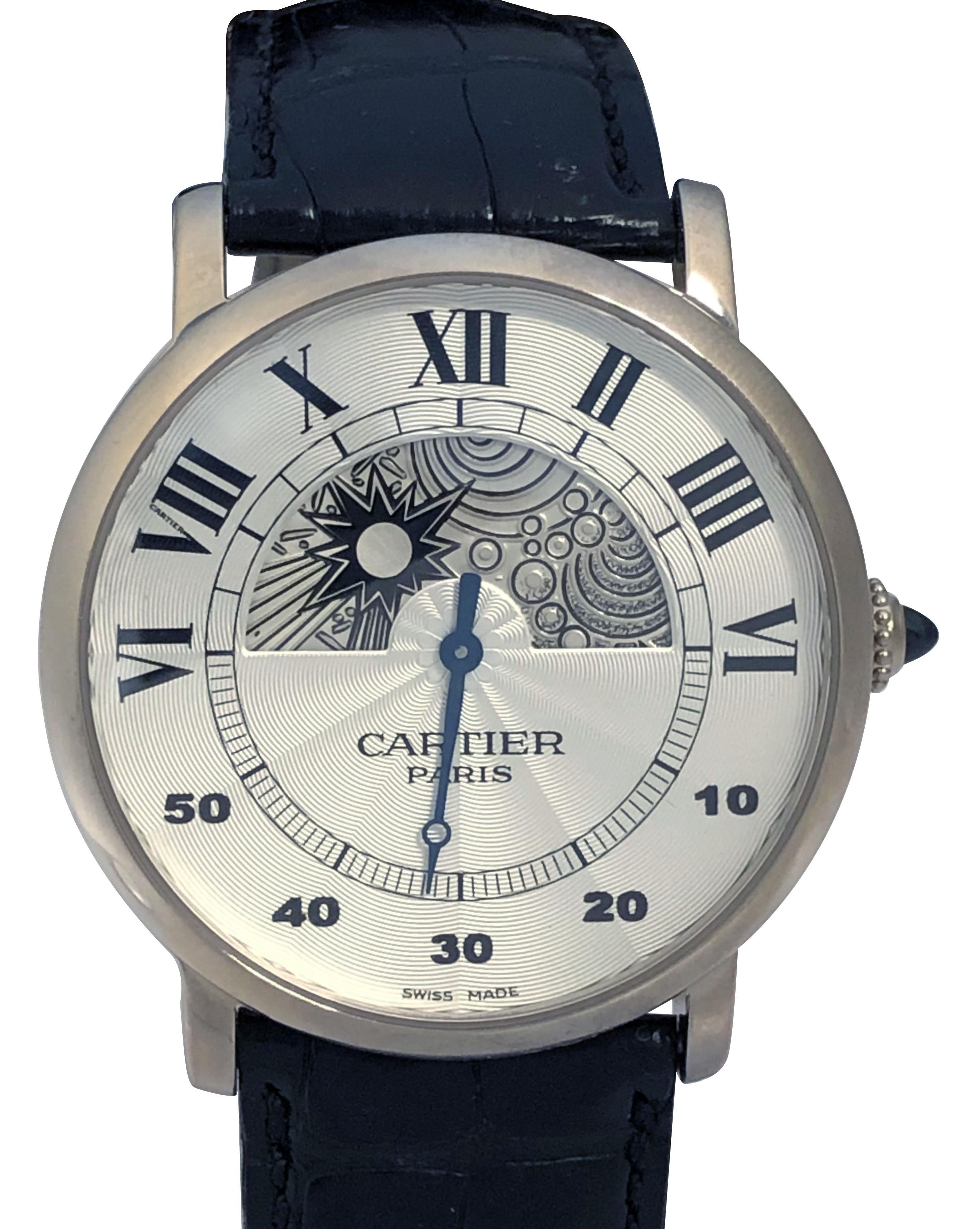 Cartier Rotondo De Cartier Day Night White Gold Large Wrist Watch In Excellent Condition For Sale In Chicago, IL