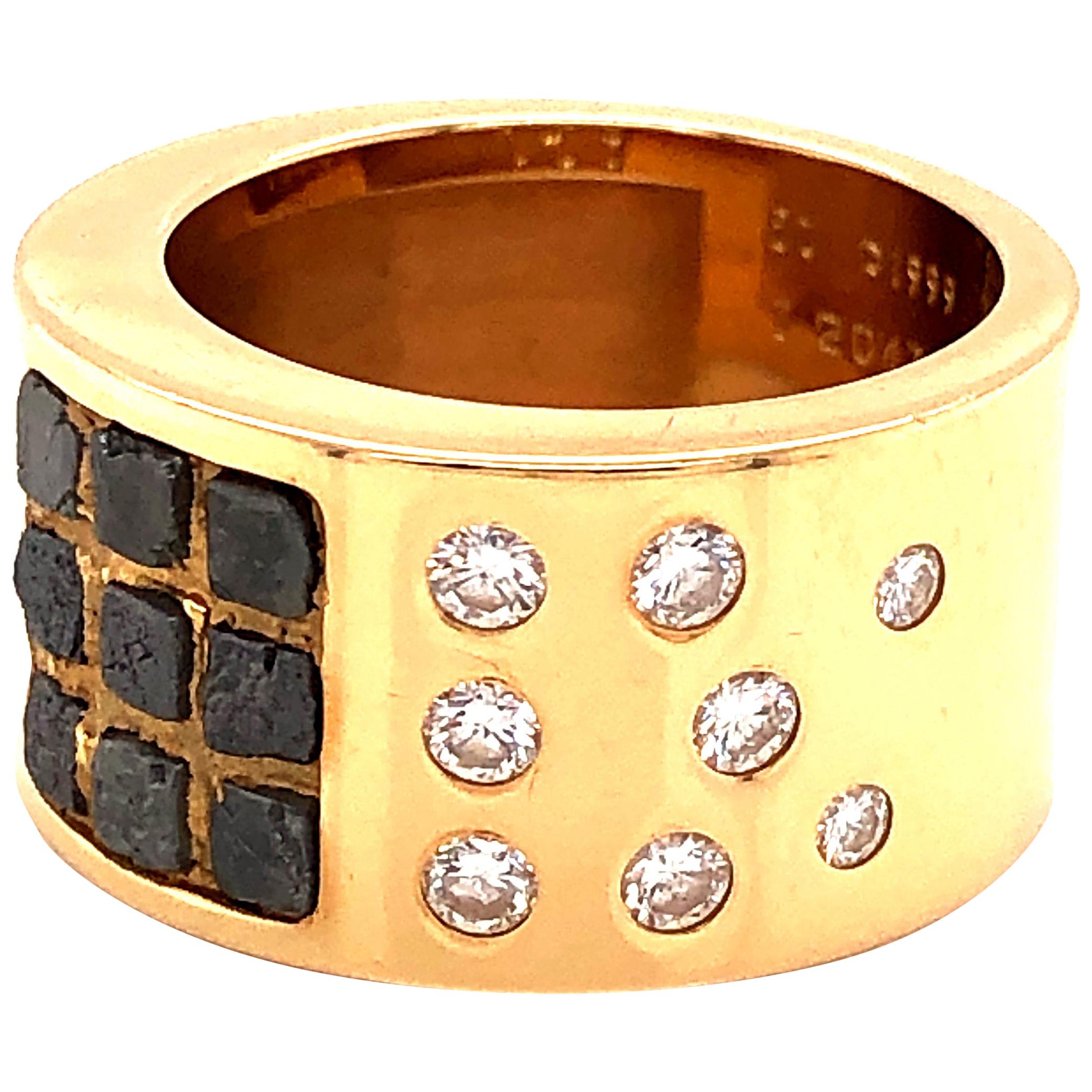 Cartier Rough Diamond Ring Wide Band 18 Karat Yellow Gold