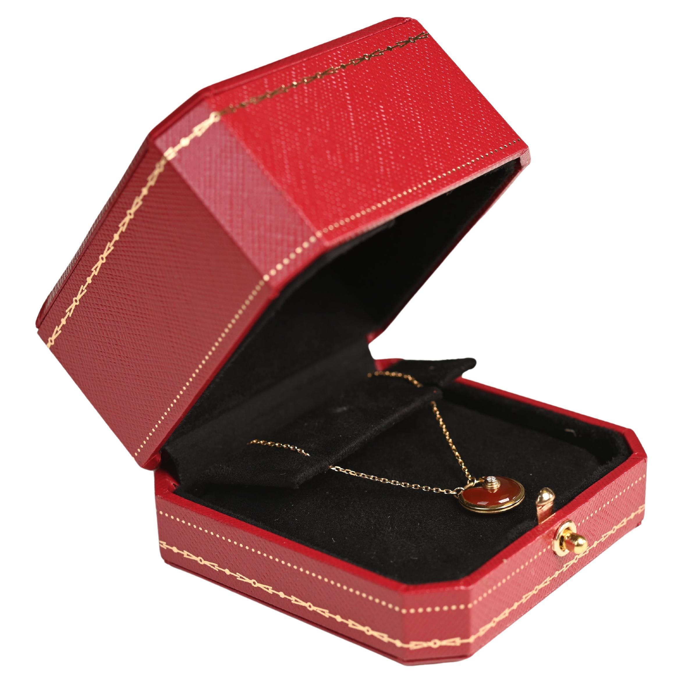 Cartier Round Brilliant Cut Diamond & Cornelian Necklace, 18k Yellow Gold