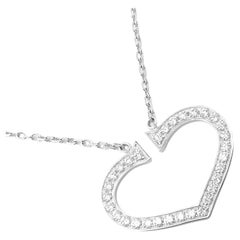 Cartier Round Brilliant Diamond Large C Heart Pendant Necklace 18k White Gold