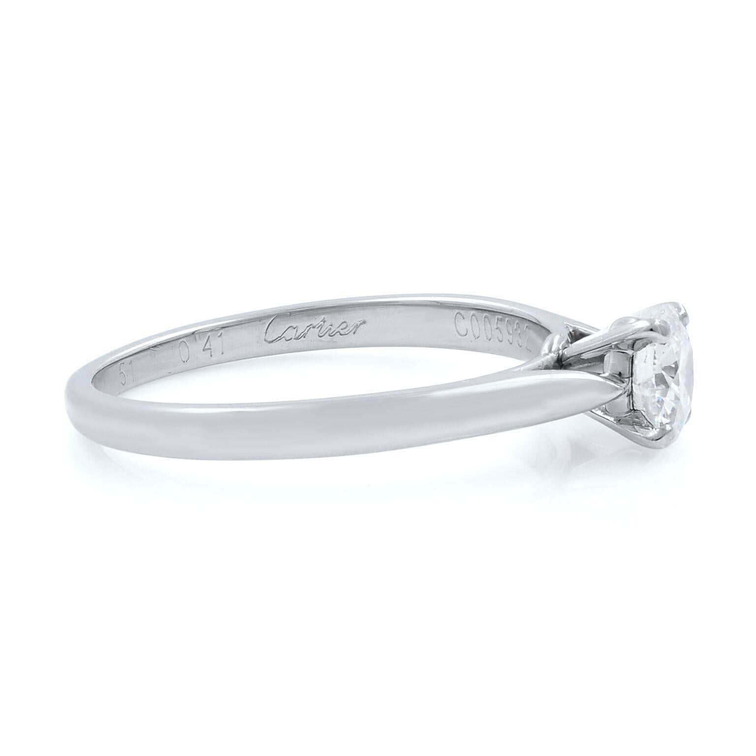 Modern Cartier Round Brilliant Diamond Solitaire Platinum Engagement Ring 0.41 Carat