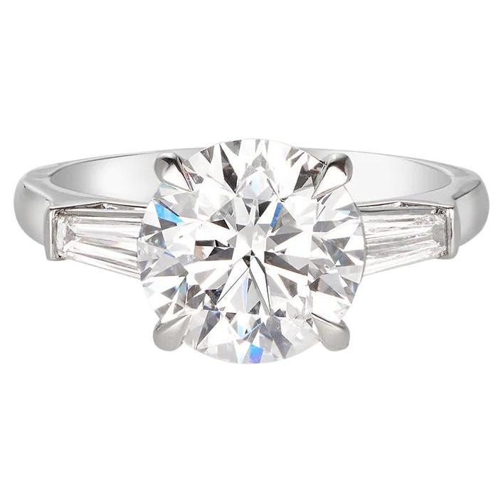 CARTIER Round Diamond Solitaire Tapered Baguette Platinum Engagement Ring
