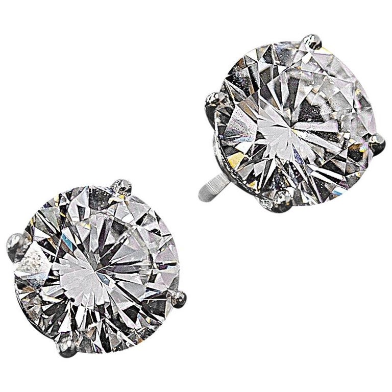 Cartier Six Carat Round Diamond Stud Earrings 6.02cts Total GIA FVVS2