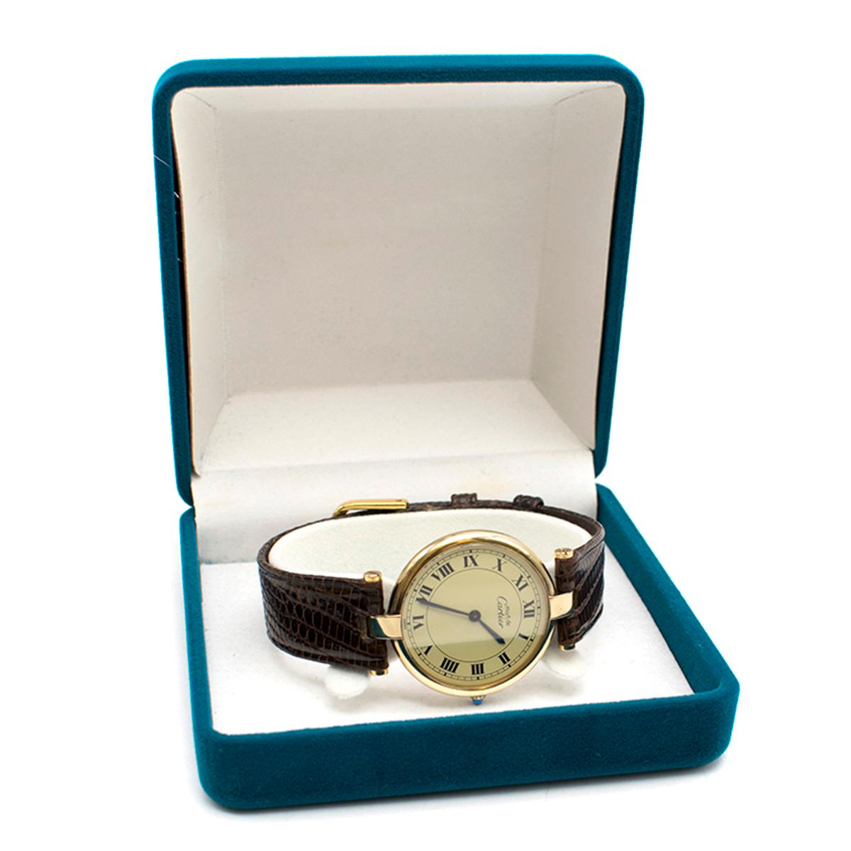  Montre Cartier ronde vermeil quartz argent 925 Pour femmes 
