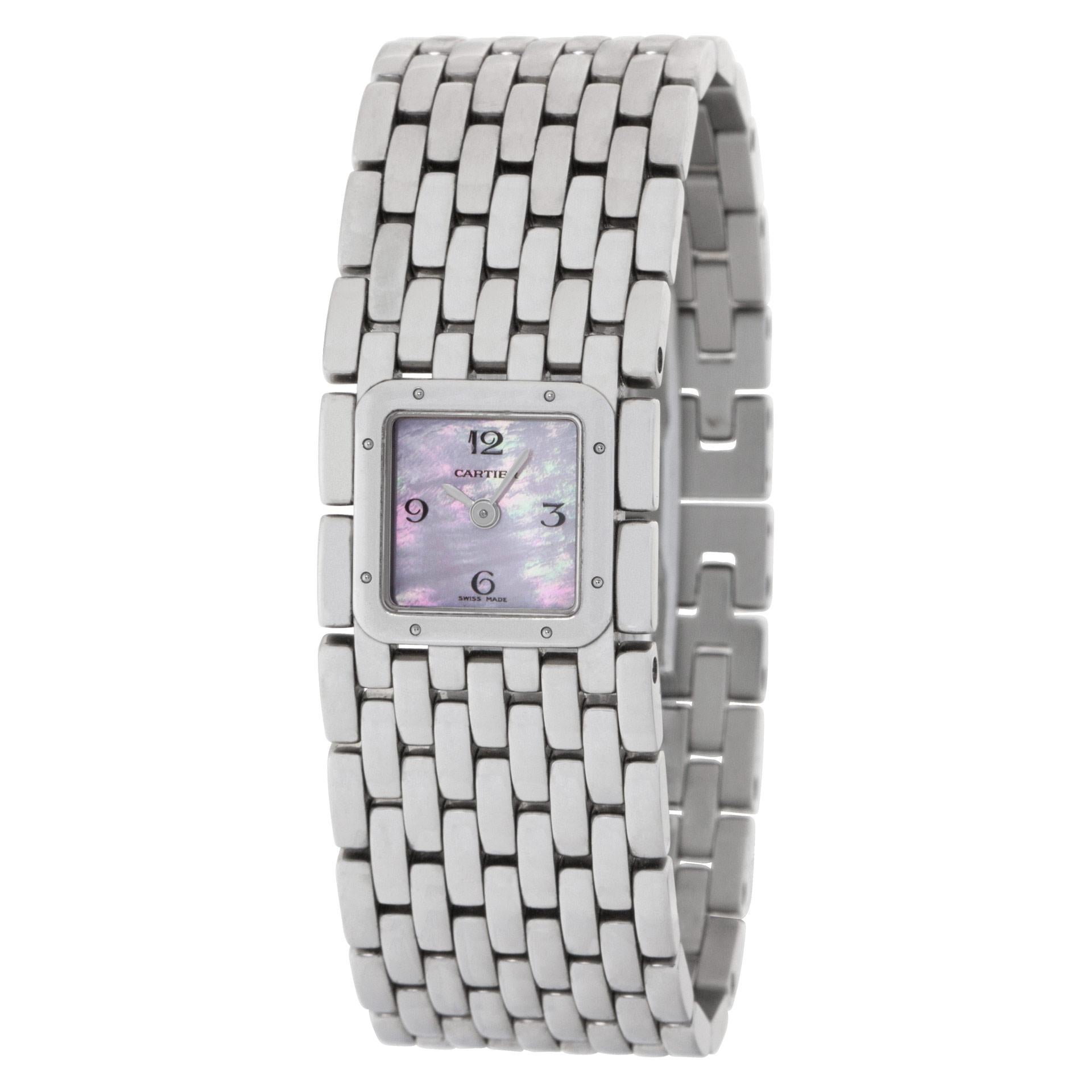 Cartier Ruban aus Edelstahl mit rosa Perlmutt-Zifferblatt. Quarz. 21.5 mm Gehäusegröße. Mit Schachtel. Ref W61001T9. Um die 2000er Jahre. Fine Pre-owned Cartier Uhr. Certified preowned Classic Cartier Ruban W61001T9 Uhr ist aus Edelstahl auf einem