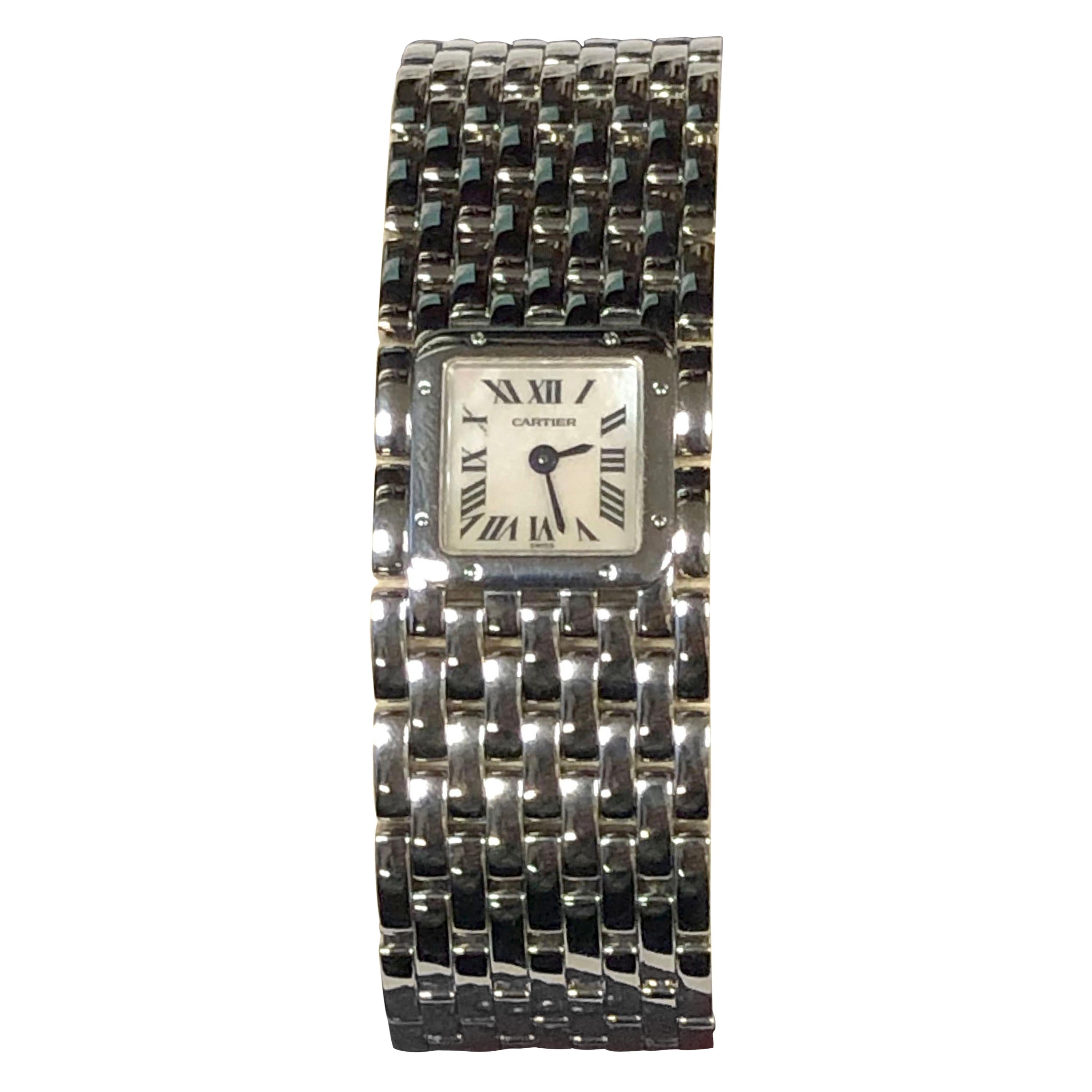 Cartier Ruban Steel and Pearl Dial Quartz Ladies Wristwatch
