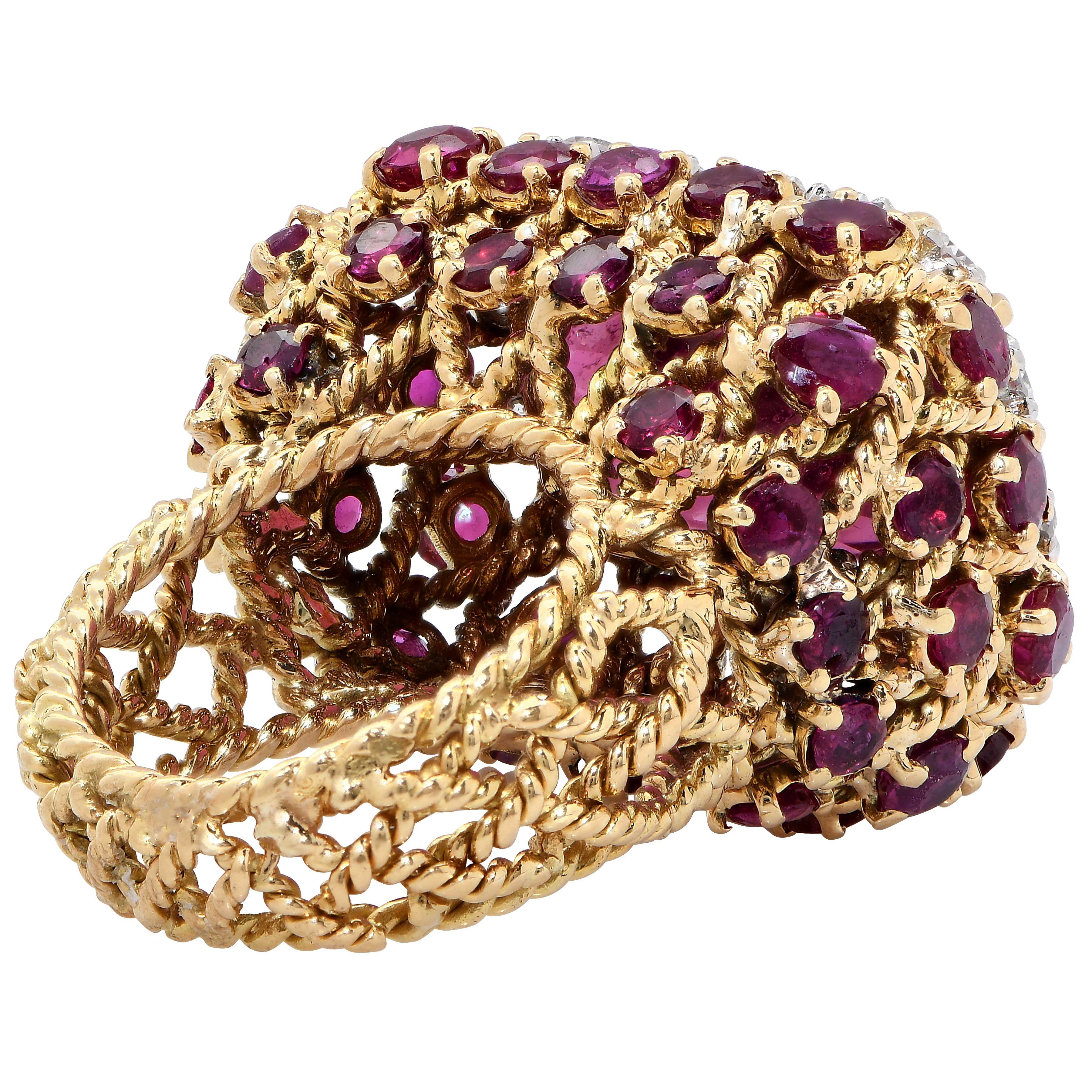 Modern Cartier Rubellite Diamond Ruby Gold Ring