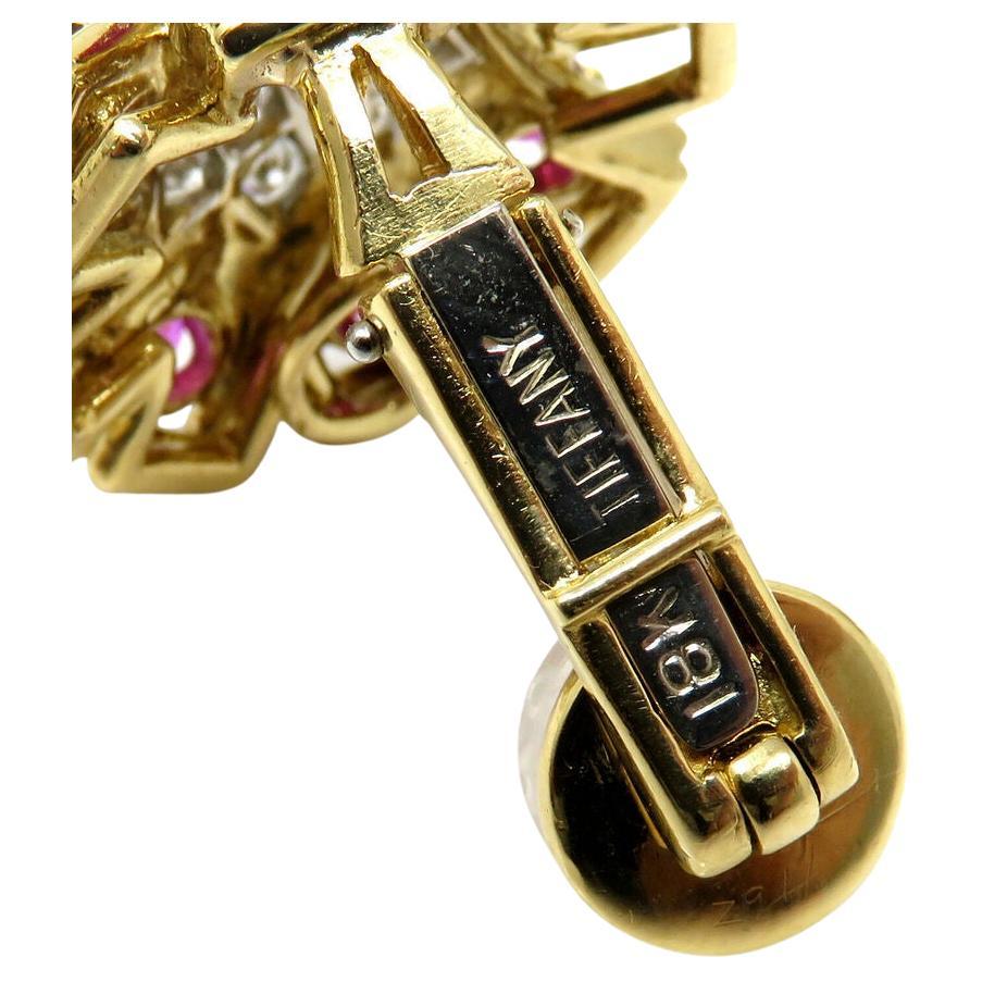 Contemporary Tiffany&Co. Rubies Diamond Yellow Gold Earrings For Sale