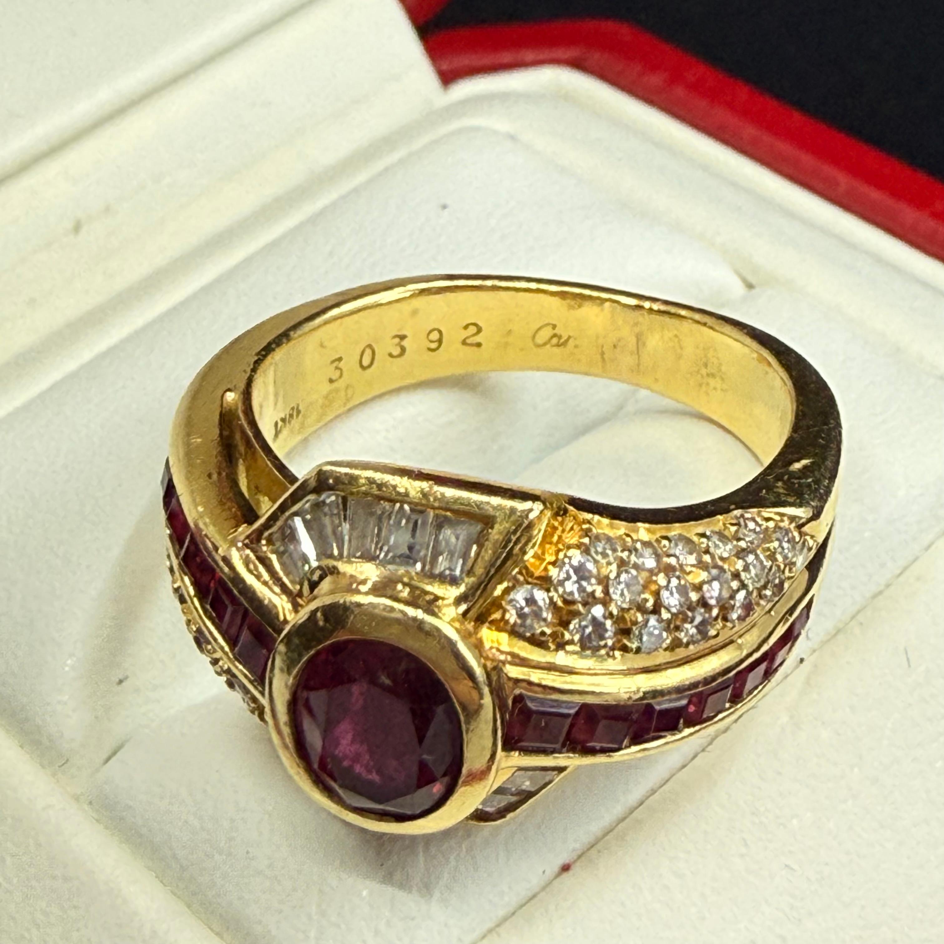 Cartier Ruby and Diamond 18k Yellow Gold Cocktail Ring 1980's For Sale 2