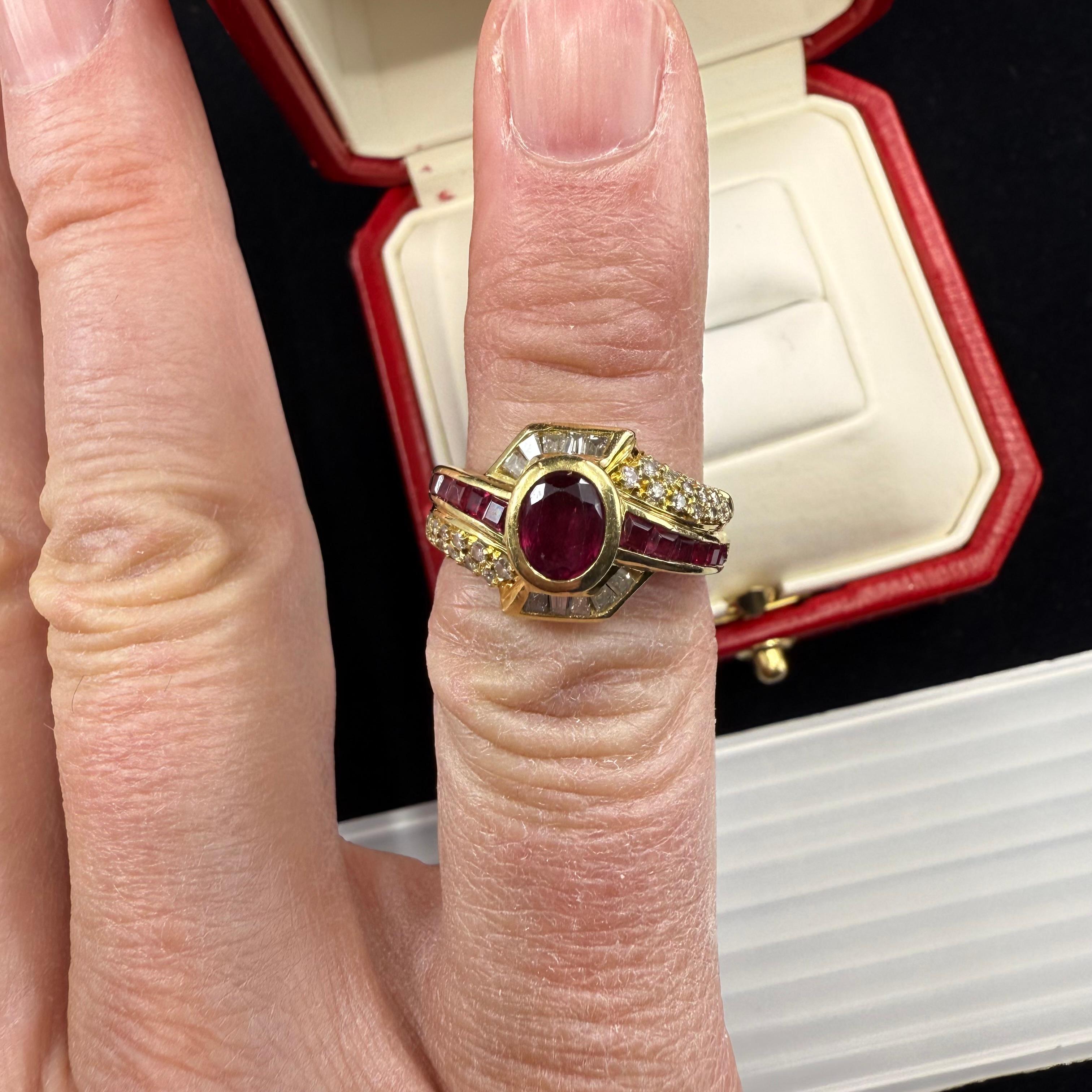 Cartier Ruby and Diamond 18k Yellow Gold Cocktail Ring 1980's For Sale 4