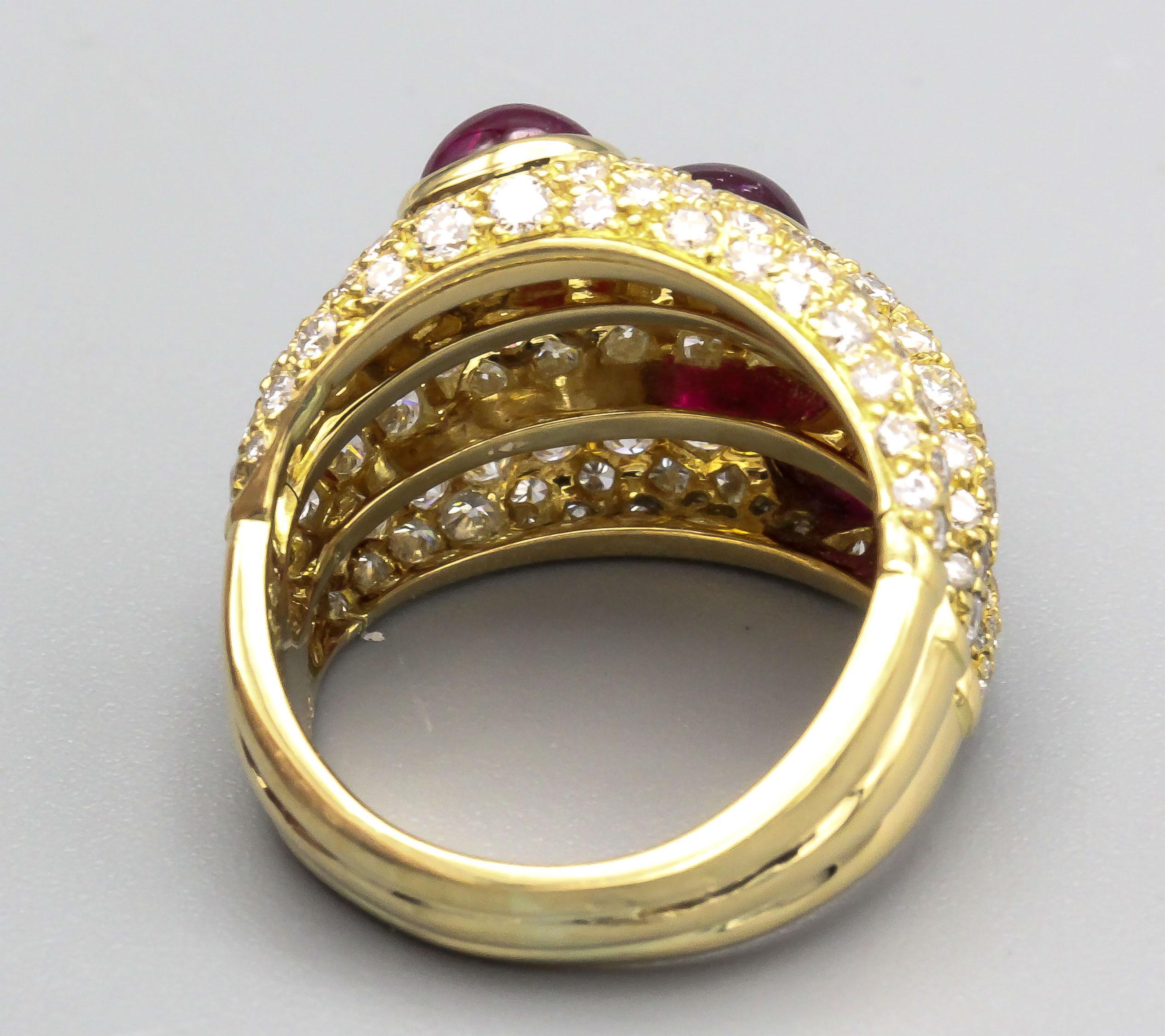 Contemporary Cartier Ruby and Diamond 18k Yellow Gold Dome Ring  For Sale