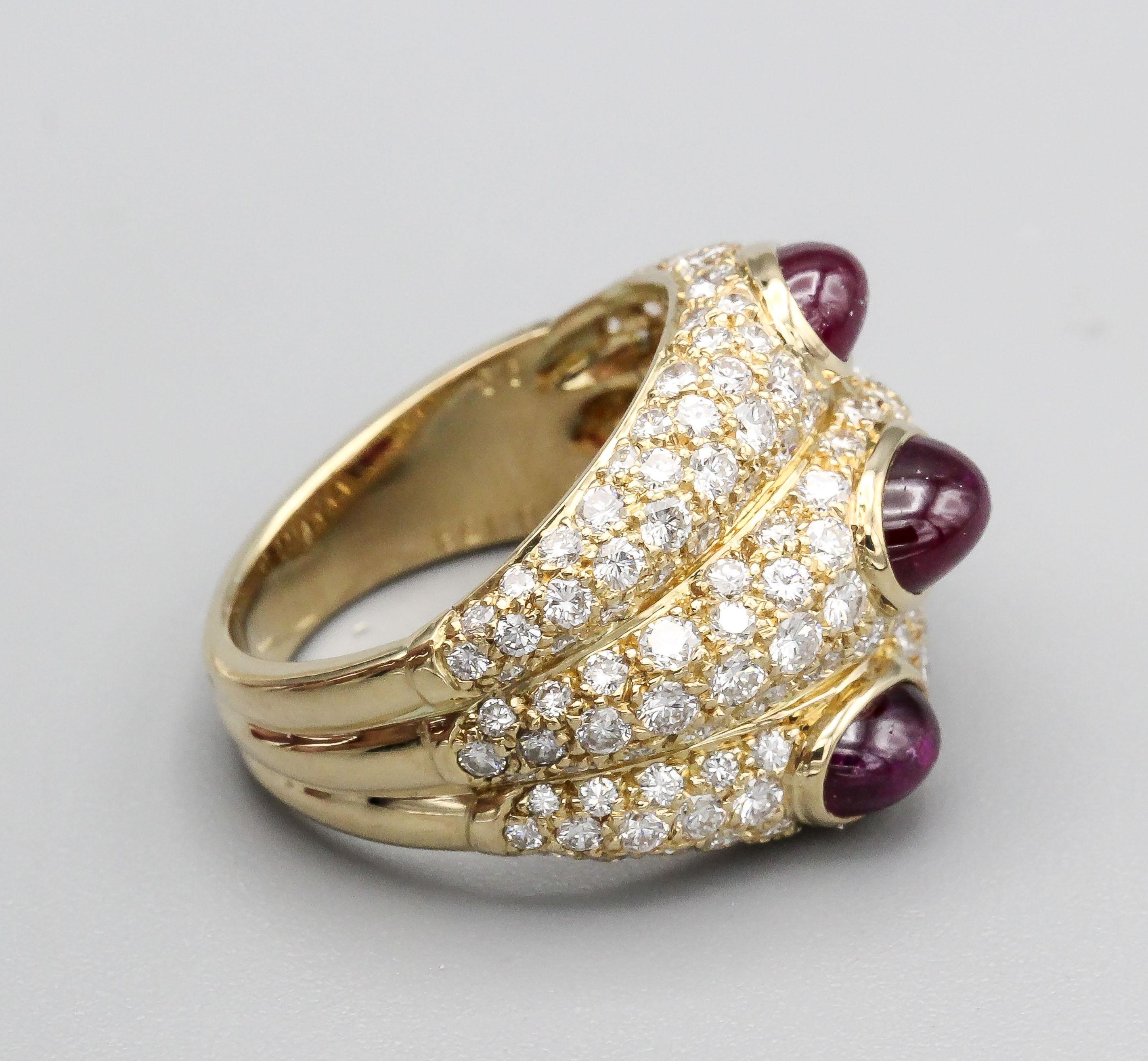 Cabochon Cartier Ruby and Diamond 18k Yellow Gold Dome Ring  For Sale