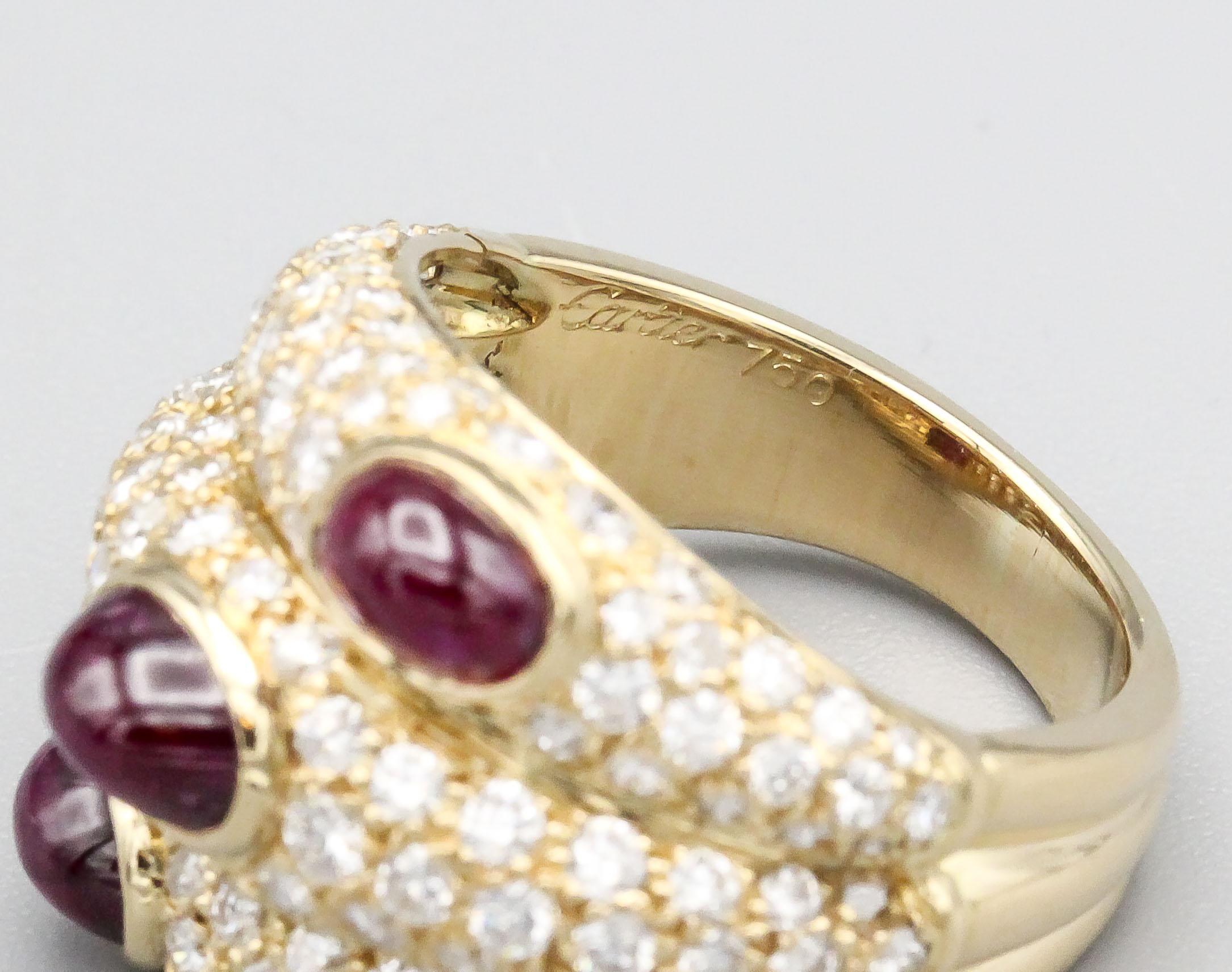 Cartier Ruby and Diamond 18k Yellow Gold Dome Ring  In Good Condition For Sale In Bellmore, NY
