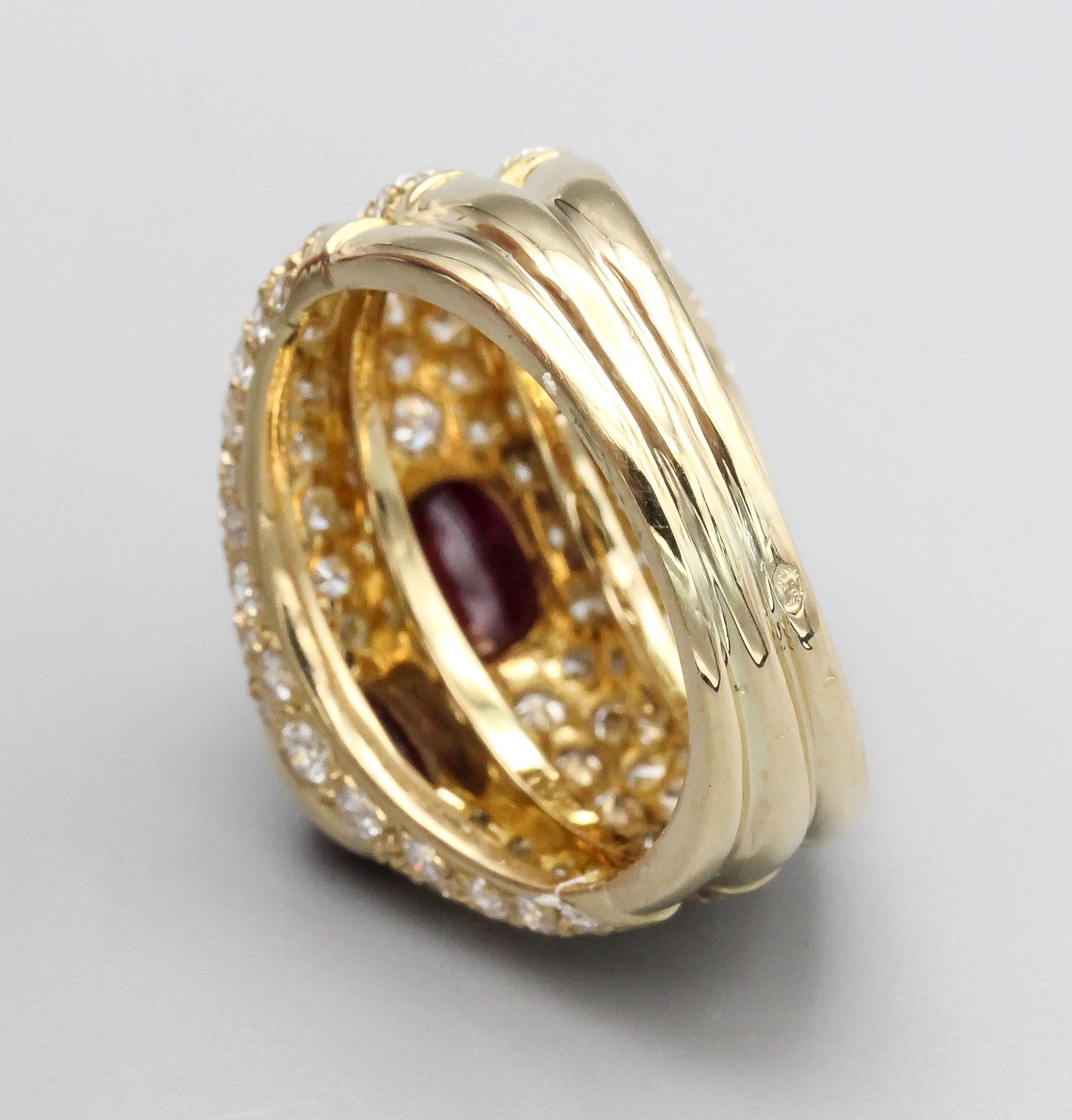 Women's Cartier Ruby and Diamond 18k Yellow Gold Dome Ring  For Sale