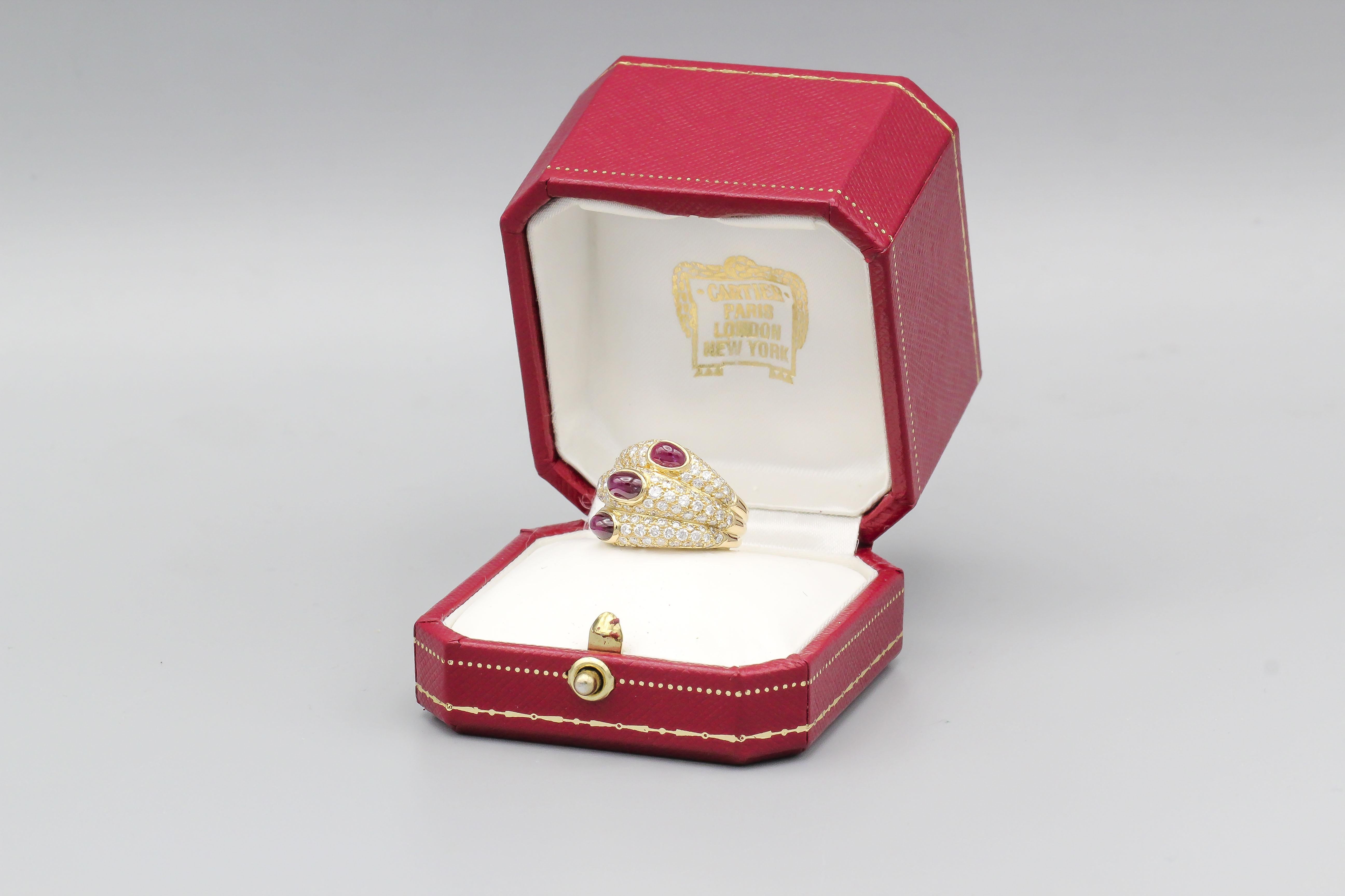 Cartier Ruby and Diamond 18k Yellow Gold Dome Ring  For Sale 1
