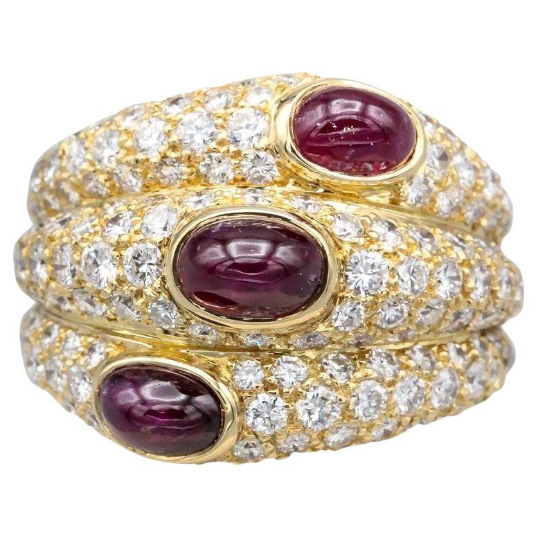 Cartier Ruby and Diamond 18k Yellow Gold Dome Ring  For Sale