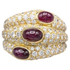 Cartier Ruby and Diamond 18k Yellow Gold Dome Ring 