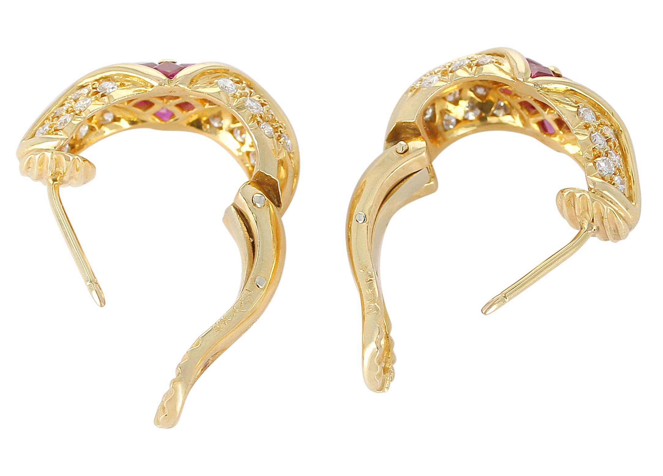 Cartier Ruby and Diamond Earrings, 18 Karat Yellow Gold In Excellent Condition In New York, NY