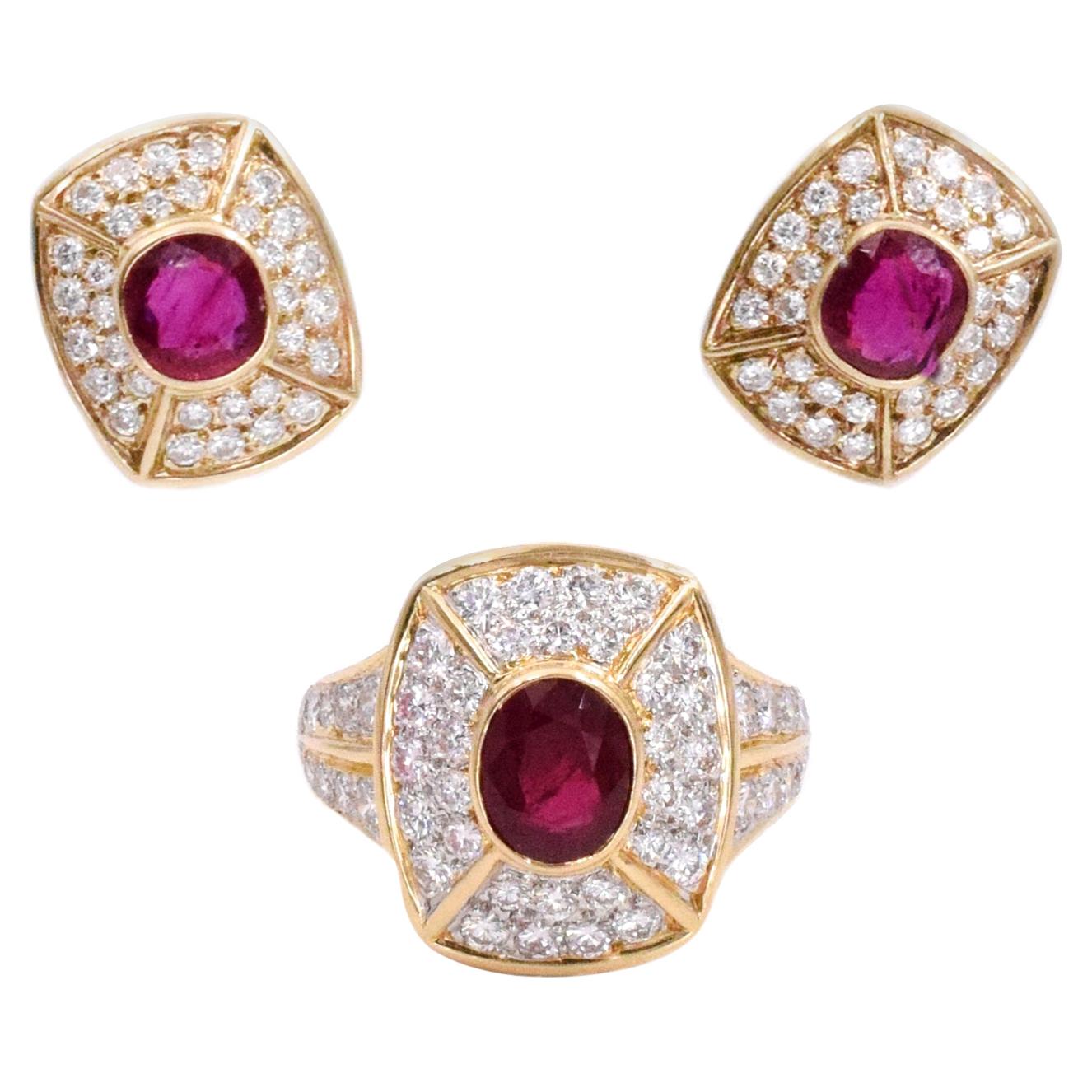 Cartier Ruby and Diamond Earrings and Ring Set