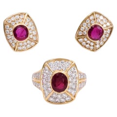 Cartier Ruby and Diamond Earrings and Ring Set