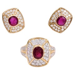 Cartier Parure boucles d'oreilles et bague en rubis et diamants