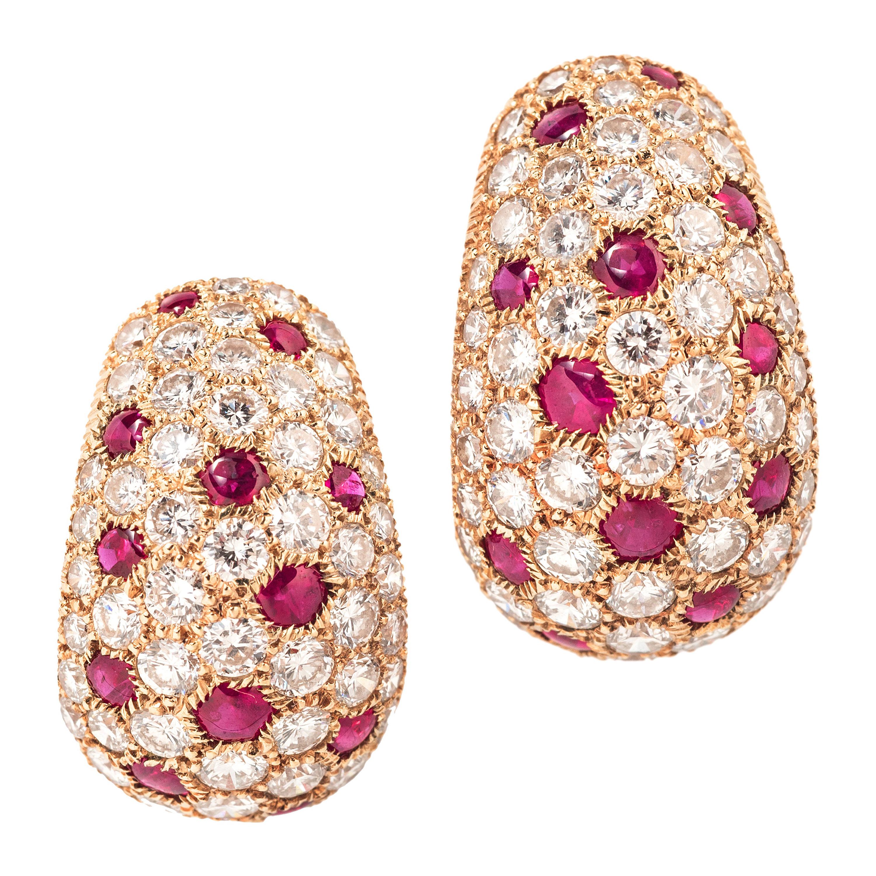 Cartier Gold Ruby Emerald Sapphire Diamond Earrings at 1stDibs
