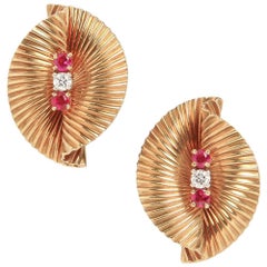 Vintage Cartier Ruby and Diamond Earrings in 18 Karat Yellow Gold